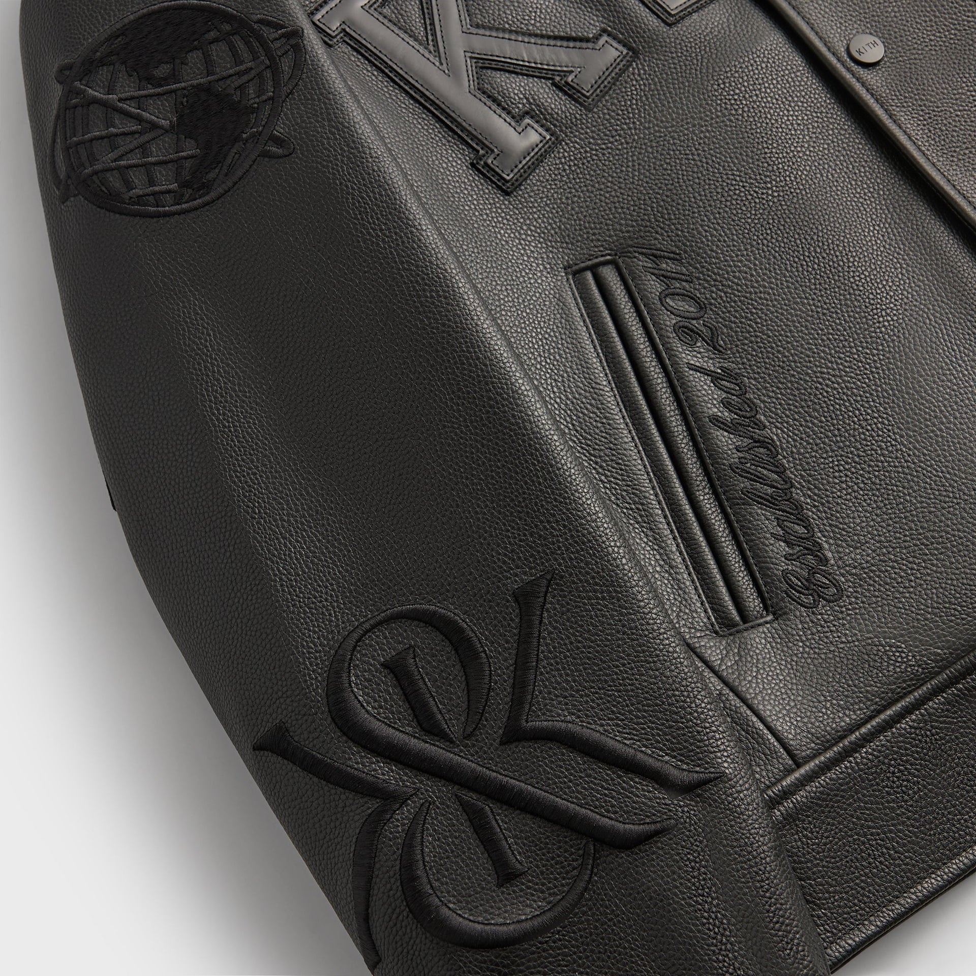 Kith Pebbled Leather Varsity Coaches Jacket - Black - PH