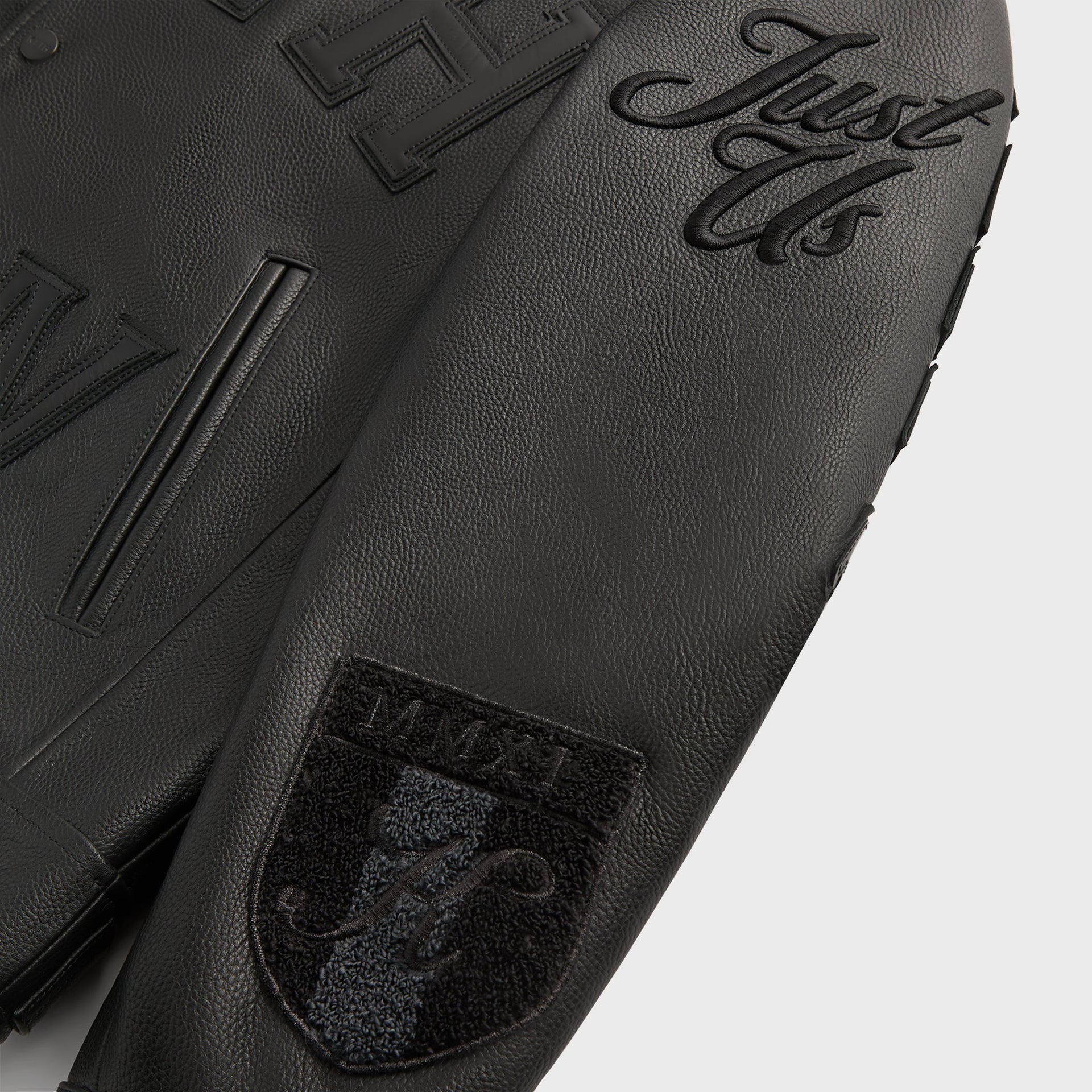 Kith Pebbled Leather Varsity Coaches Jacket - Black - PH