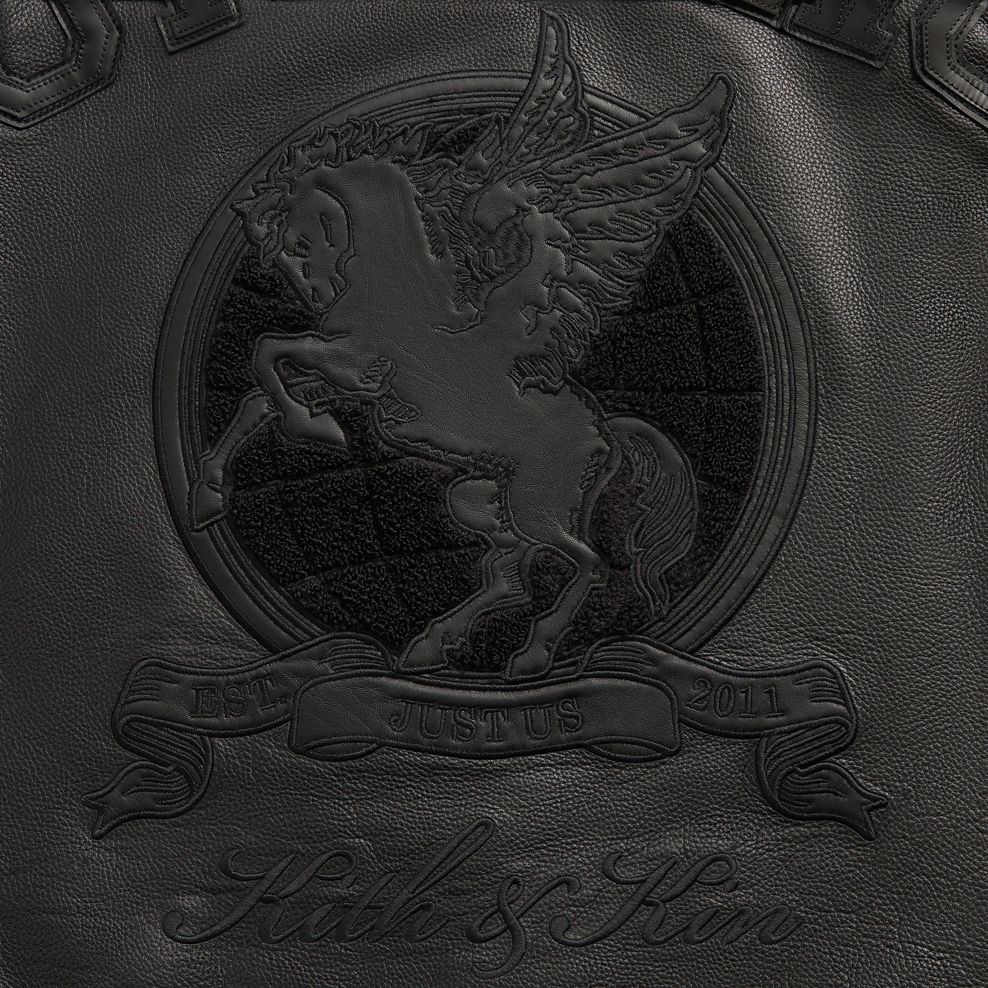 Kith Pebbled Leather Varsity Coaches Jacket - Black