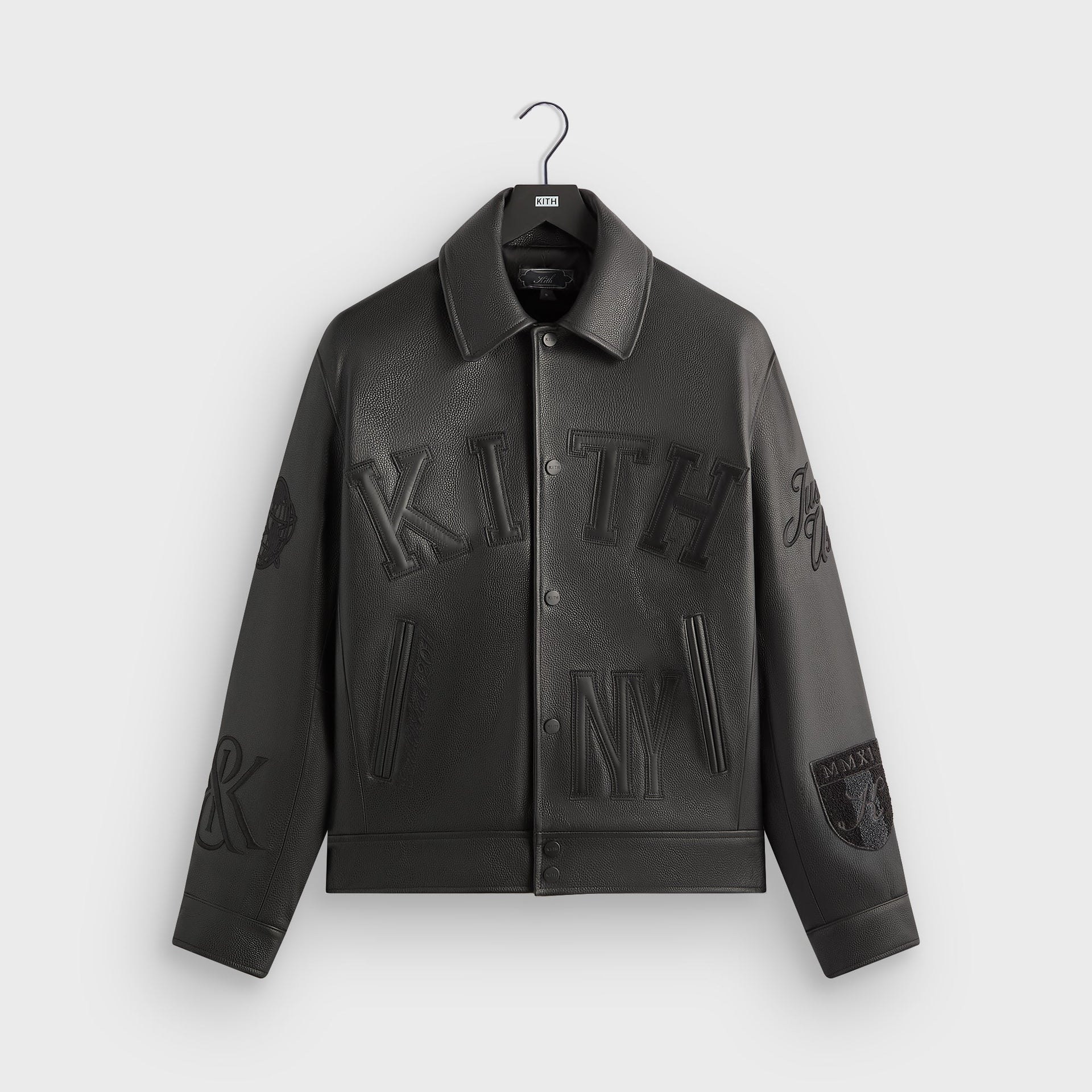 Kith Pebbled Leather Varsity Coaches Jacket - Black - PH