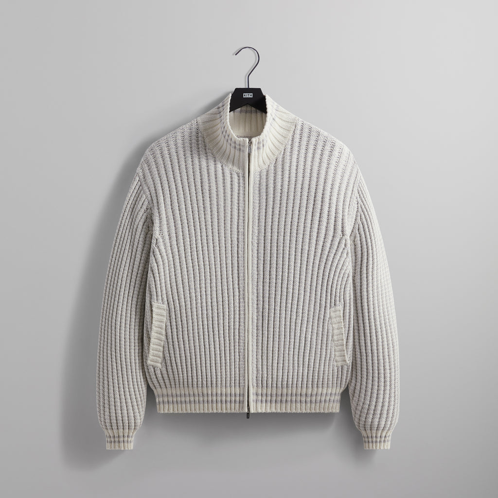 Kith Wyona Open Knit Full Zip Sweater - Light Heather Grey