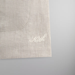 Kith Pinstripe Linen Long Sleeve Boxy Collared Overshirt - Light Heather Grey