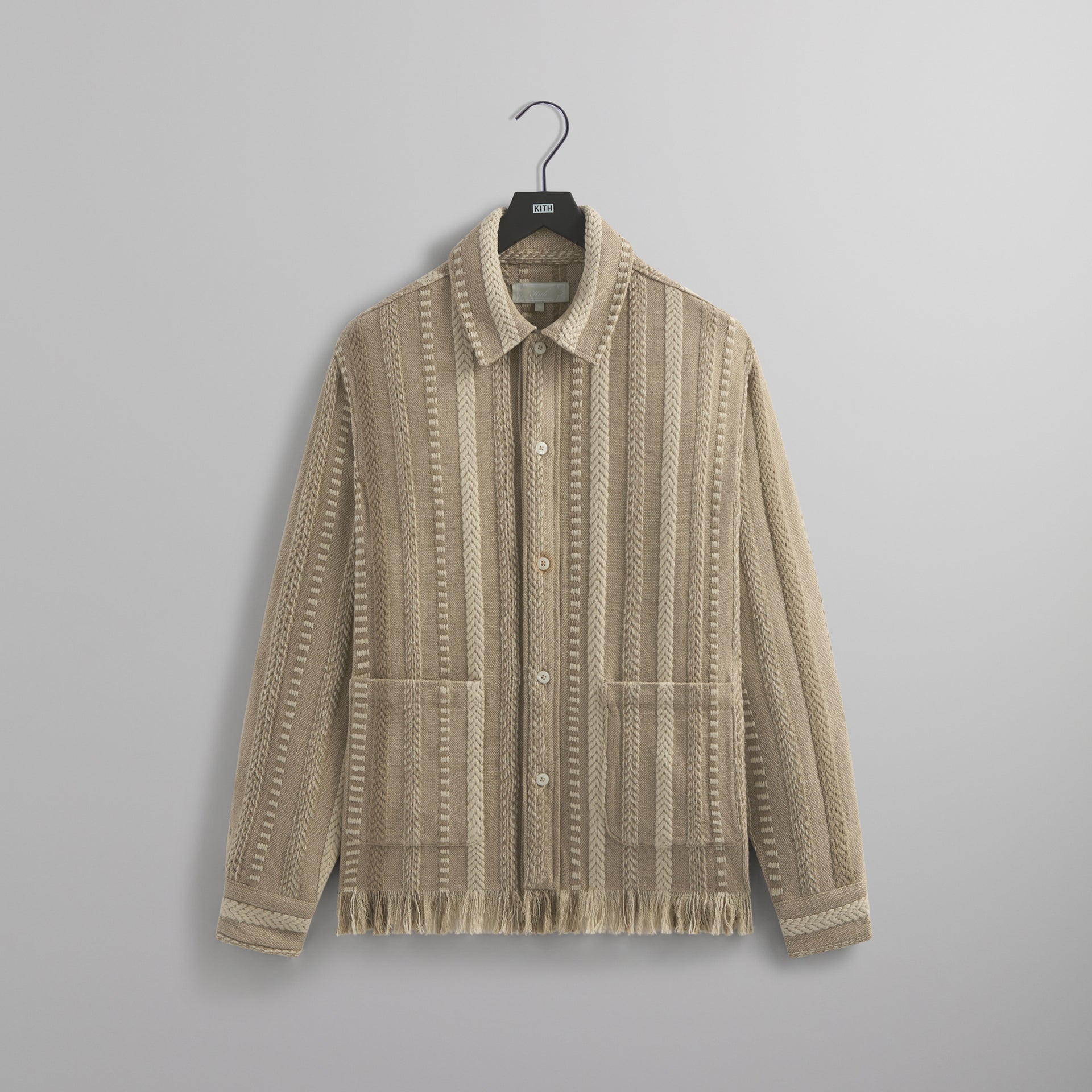 Kith Mixed Stripe Tweed Boxy Collared Overshirt - Creme