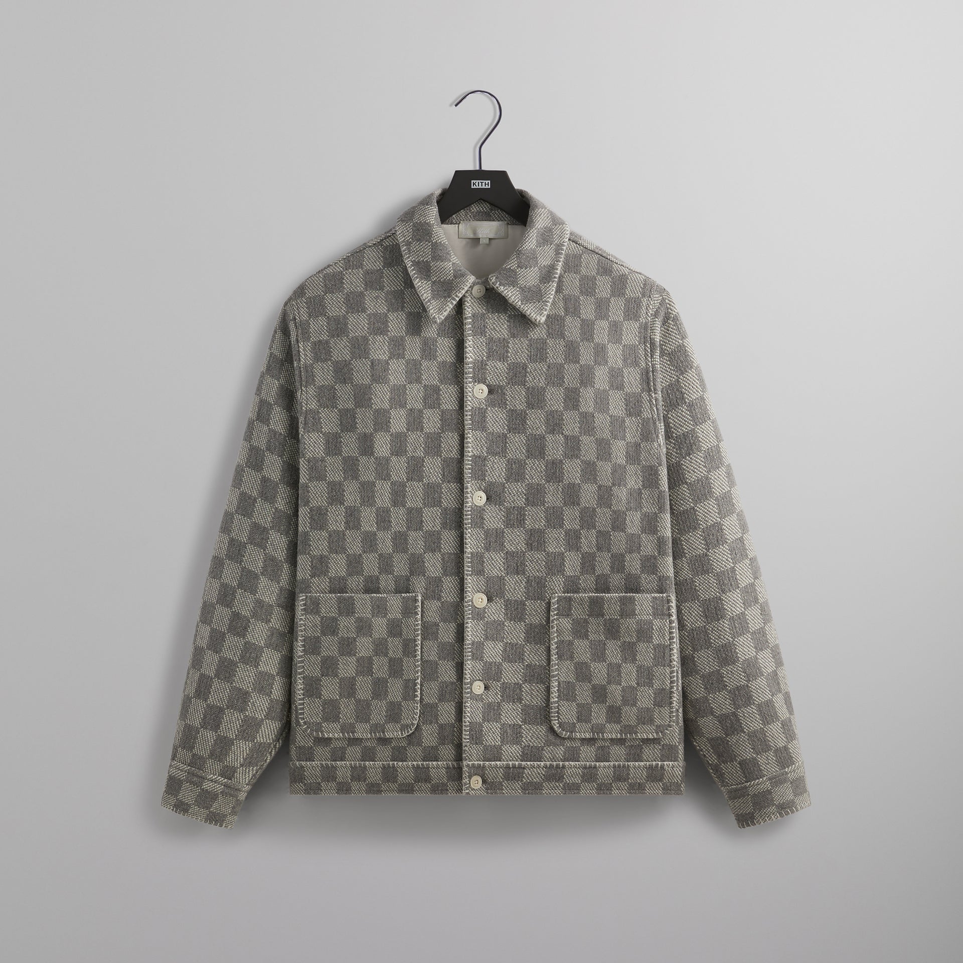 Kith Check Boucle Boxy Collared Overshirt - Steel