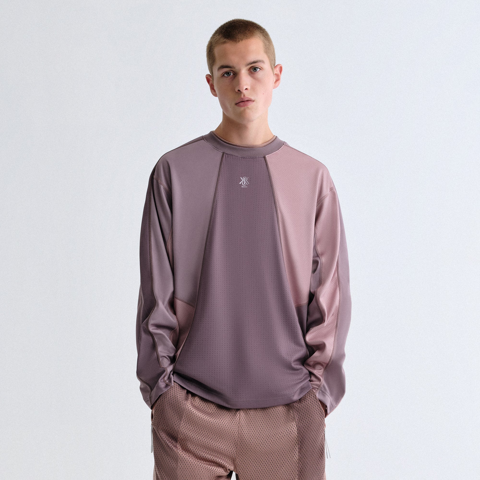 トップス KITH TRACK PANELED L/S TEE pink M Kith Long Sleeve Panelled Otto Tee - Dusty Mauve