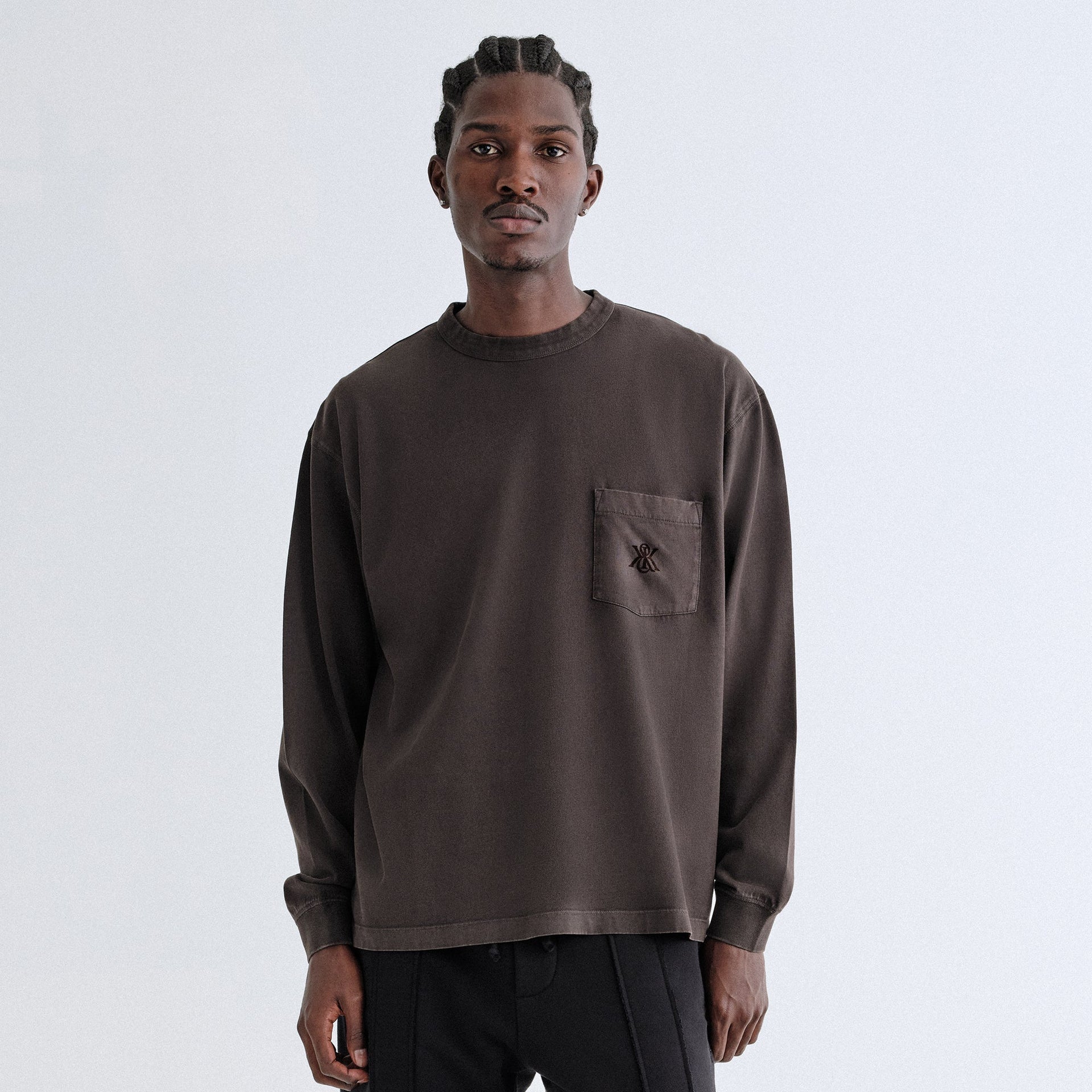 Kith Sueded Jersey Long Sleeve Leonard Pocket Tee - Derby - PH