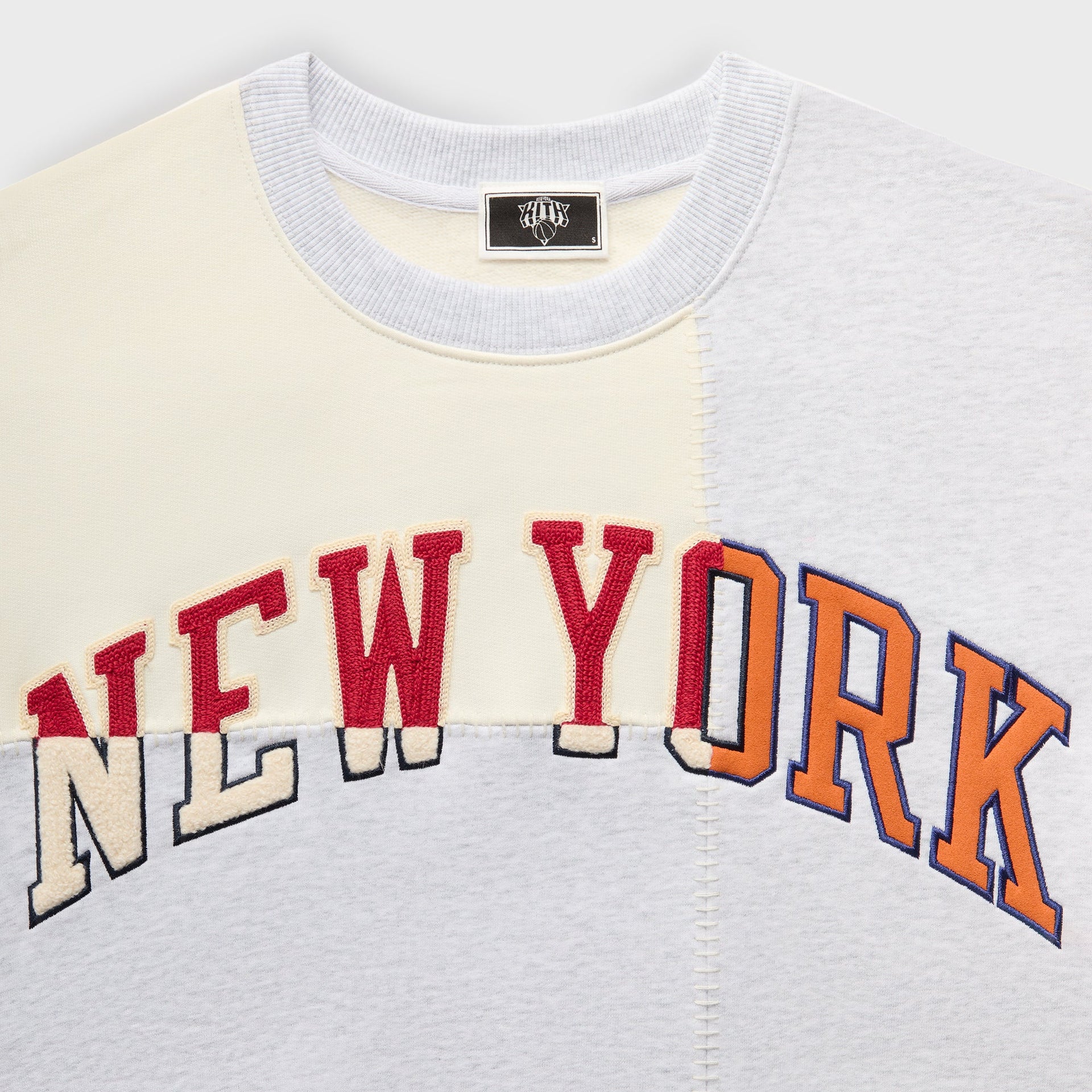 Kith for the New York Knicks Patchwork Fleece Crewneck Sweatshirt - Light Heather Grey