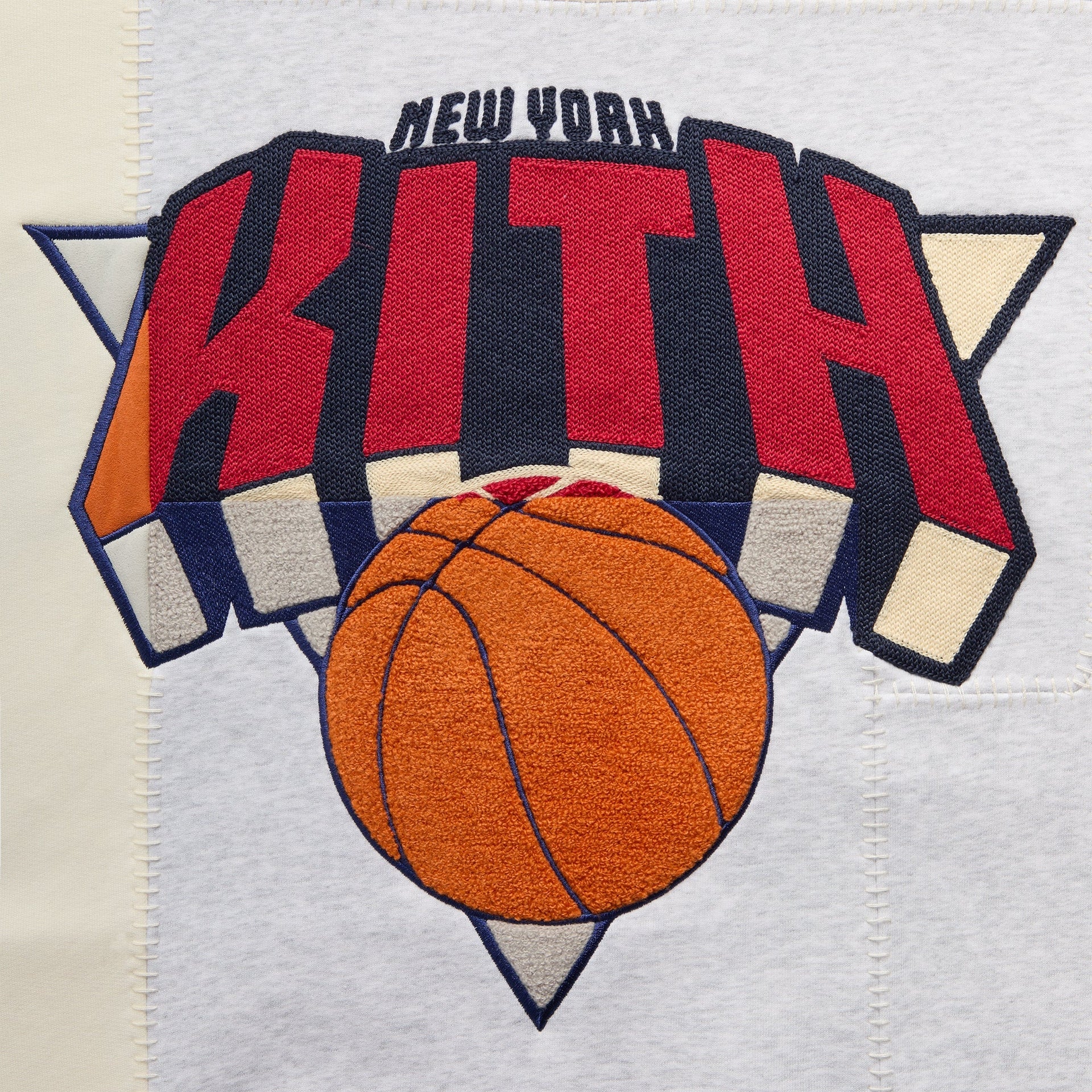 Kith for the New York Knicks Patchwork Fleece Crewneck Sweatshirt - Light Heather Grey - PH