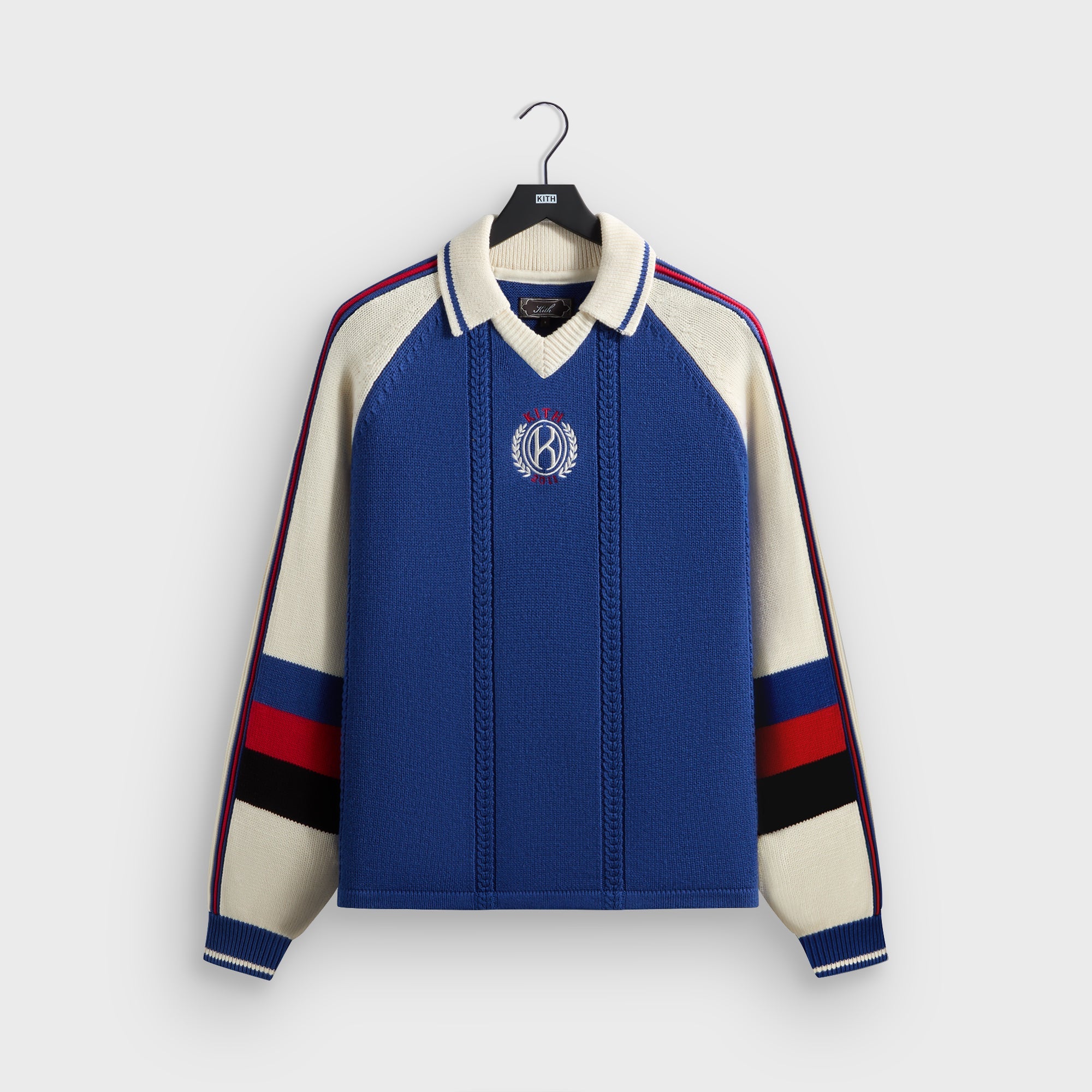 KITH KHM033427 シャドウストライプ スキッパー ポロシャツ L Kith Shadow Stripe Marcel Soccer Top - Black
