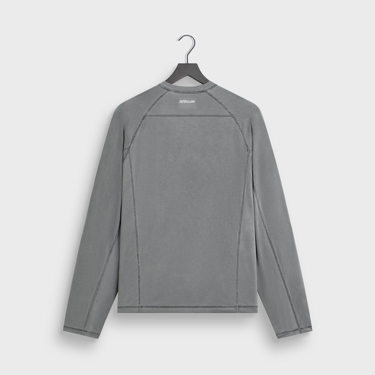 Kith Garment-Dyed Paneled Donovan Tee in shadow grey, flat lay back view showing raglan seams