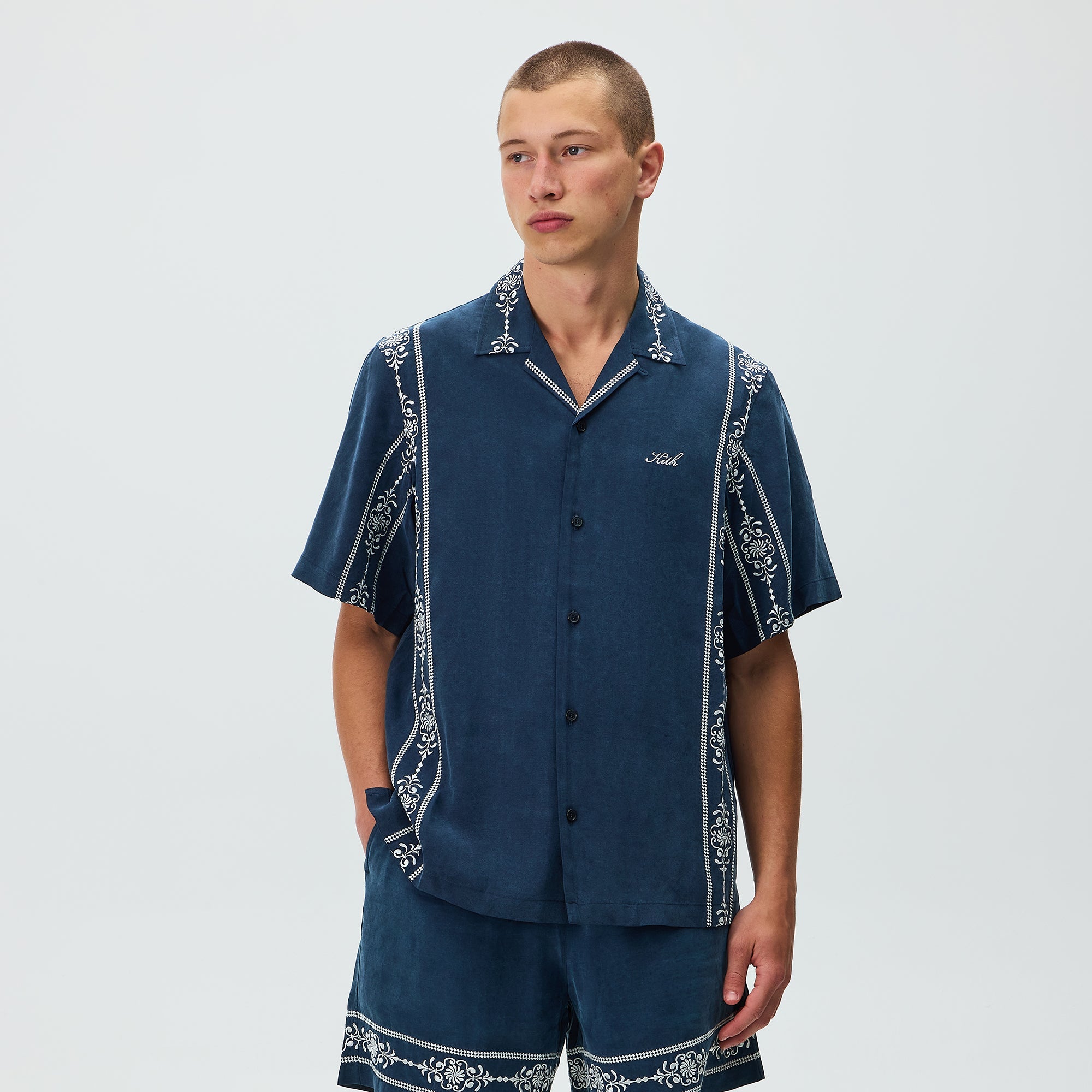 トップス Cupro Linen Thompson Camp Collar Shirt Kith Cupro Linen Thompson Camp Collar Shirt - Nocturnal