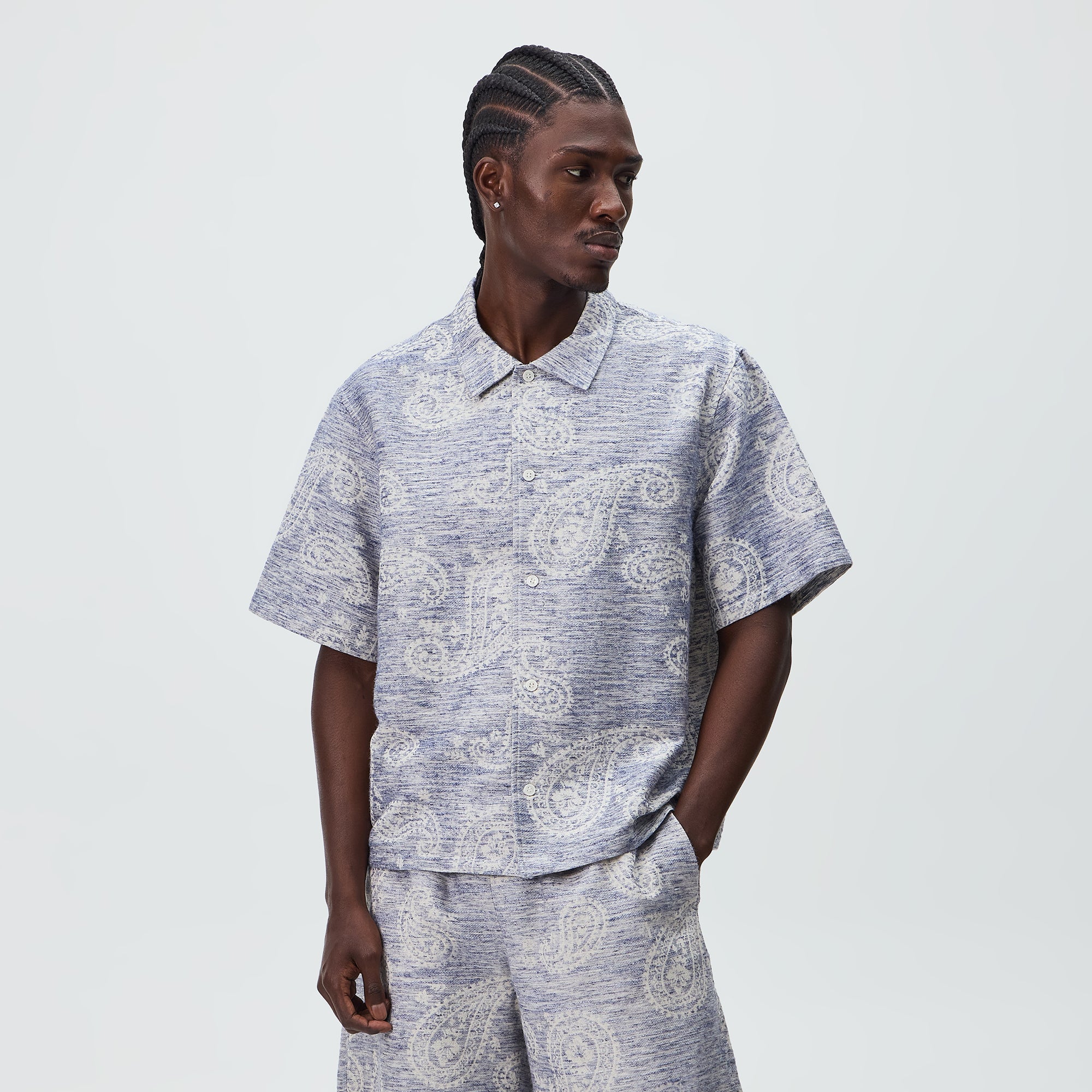 KITH 花柄刺繍ダークグレーシャツ M Kith Heathered Paisley Torin Shirt - Light Indigo