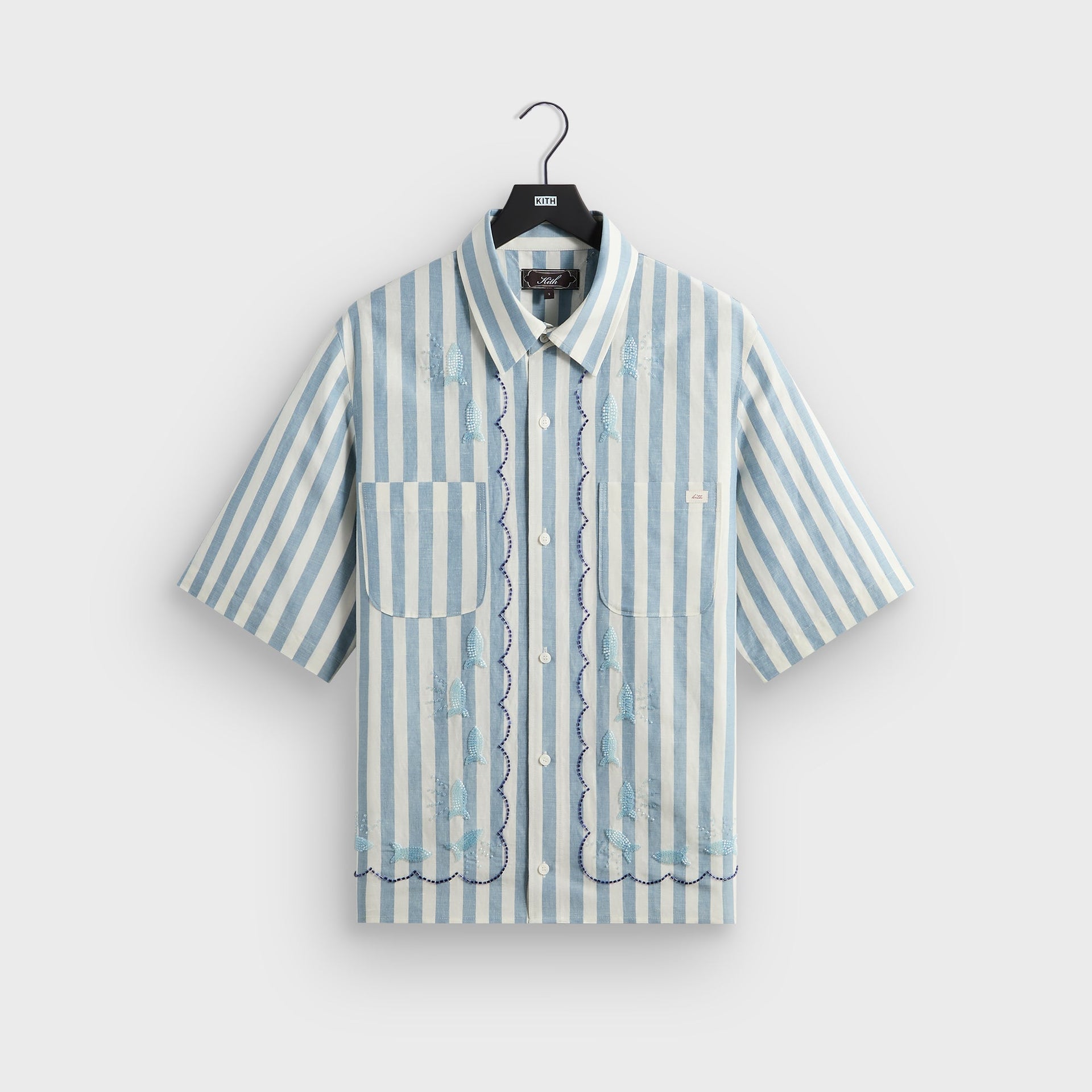 Kith Spun Silk Linen Stripe Paxton Buttondown - Light Indigo
