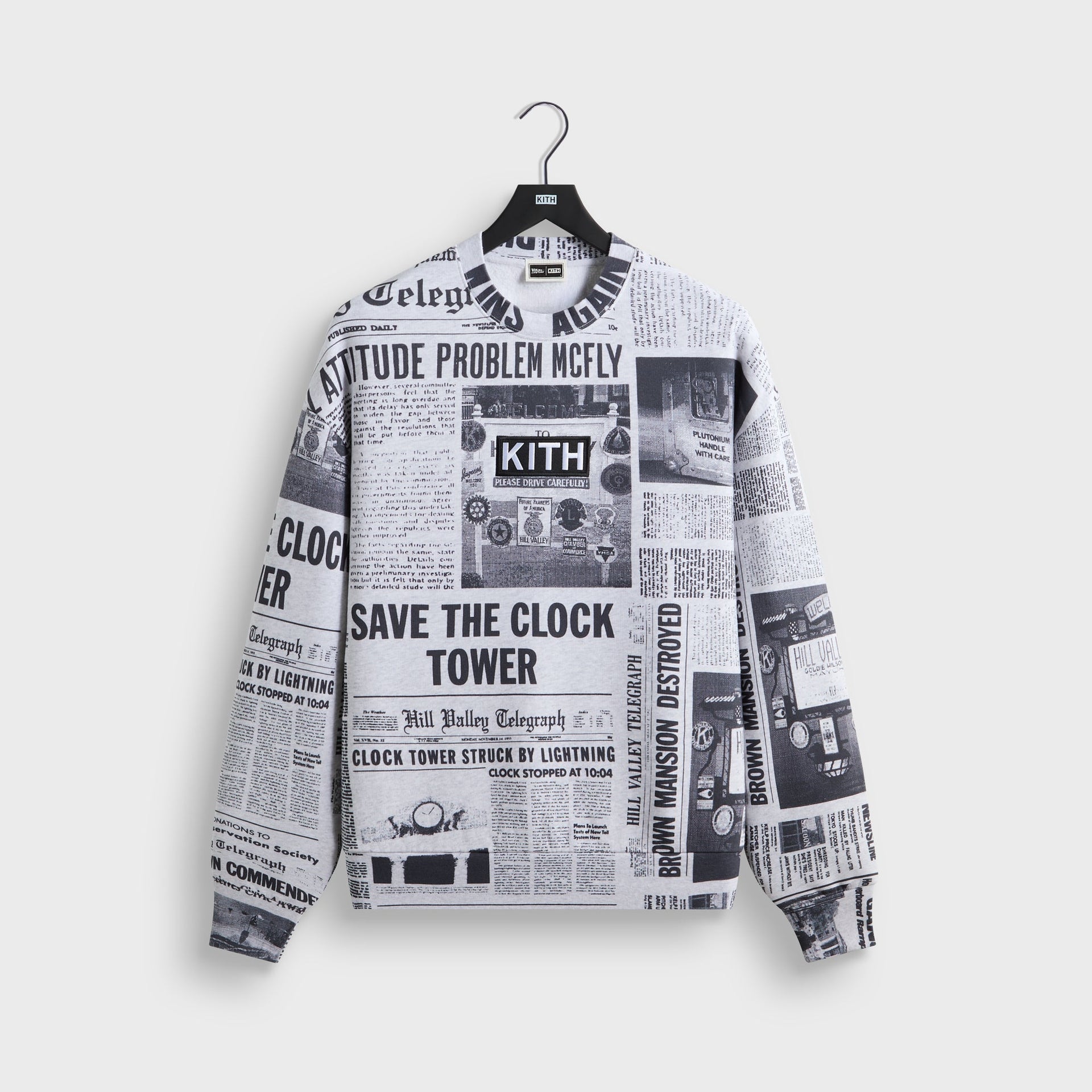 Kith for Back to the Future Newspaper All-Over Printed Nelson Crewneck - Light Heather Grey - PH