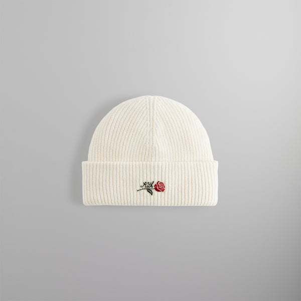 Kith Script Rose Felt Embroidery Cotton Beanie - Sandrift