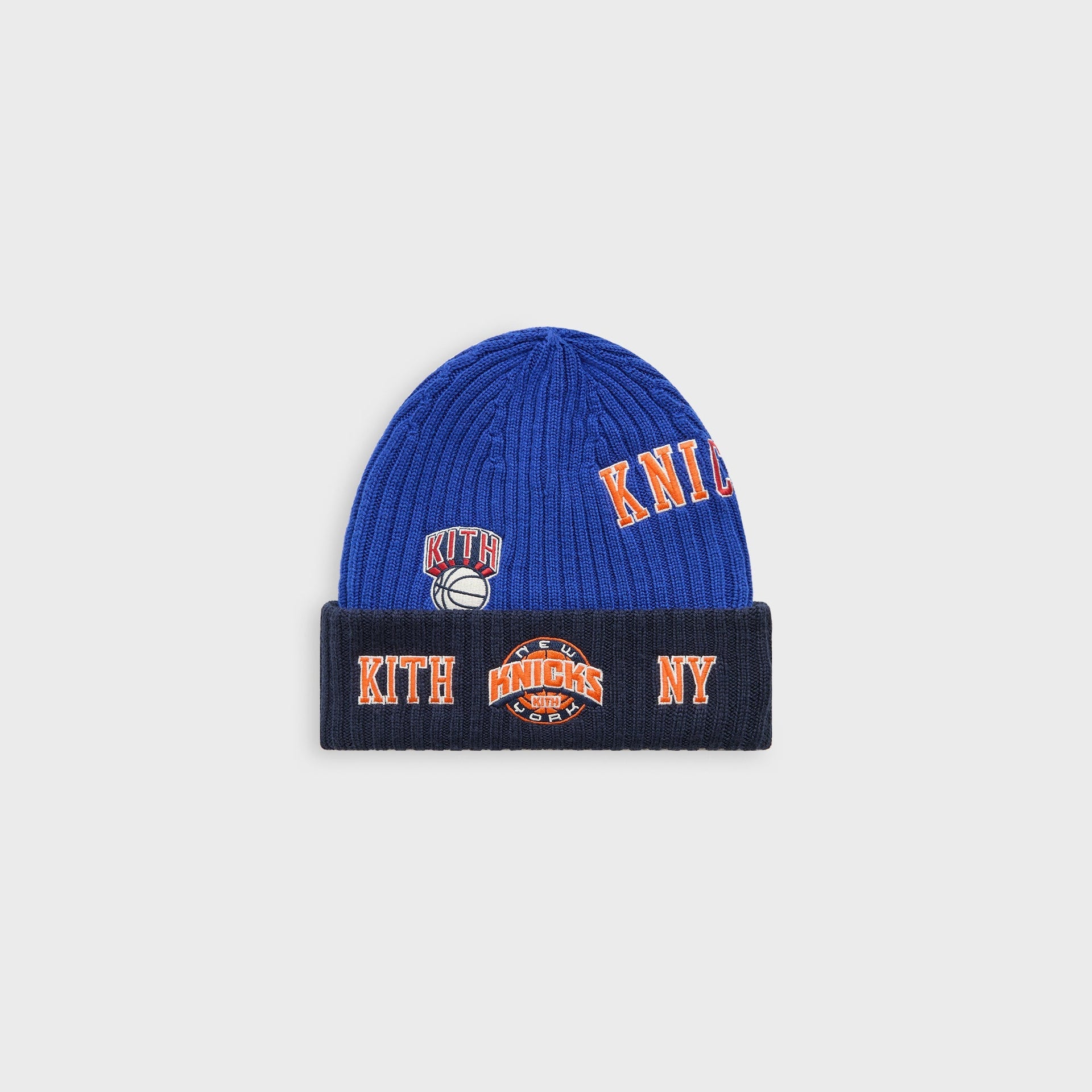Kith & New Era for the New York Knicks All Over Patches Knit Beanie - Royal - PH