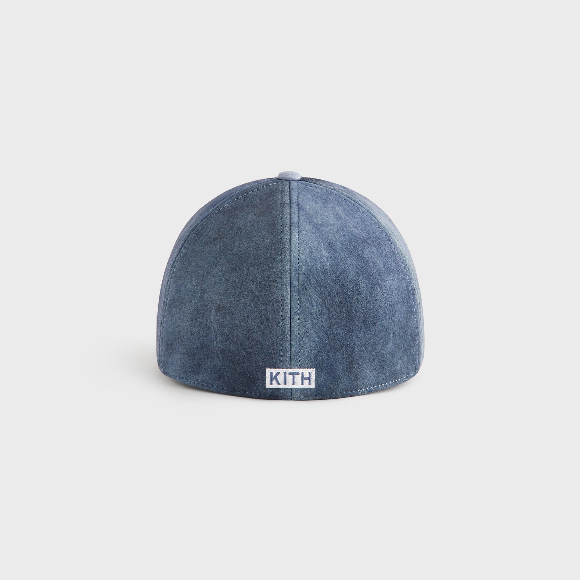 Back view of the Kith & '47 for the New York Yankees Washed Suede Franchise Cap in Torpedo, showing the fitted crown and woven Kith label