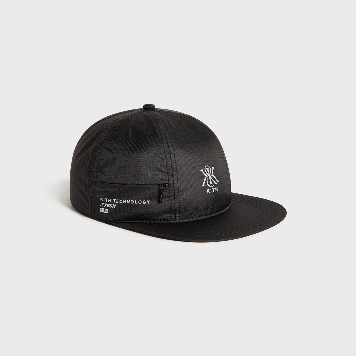 Kith Nylon Ripstop Marathon Cap in black ripstop nylon, three-quarter side view with KITH logo