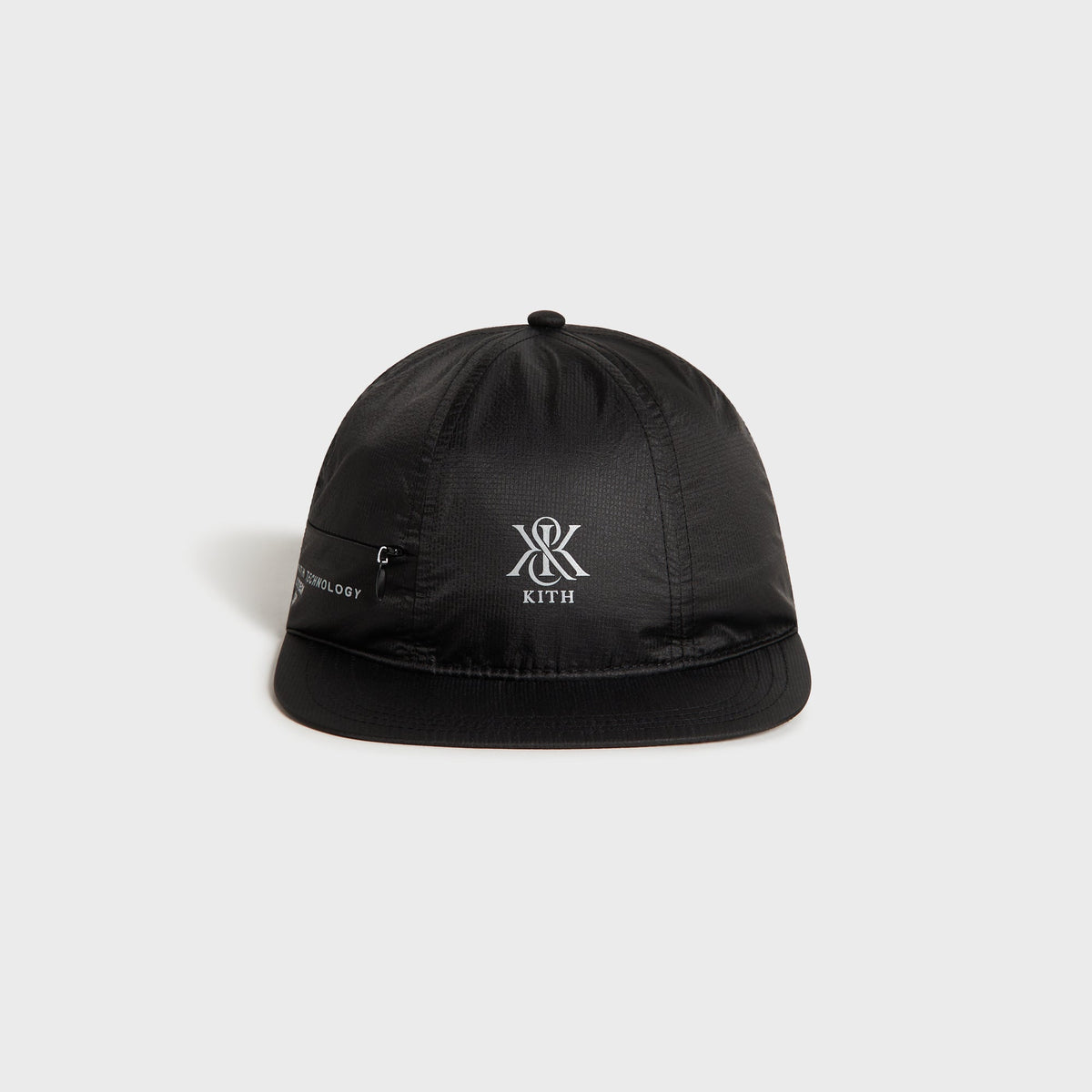 Kith Nylon Ripstop Marathon Cap in black with KITH logo and zip pocket, front view
