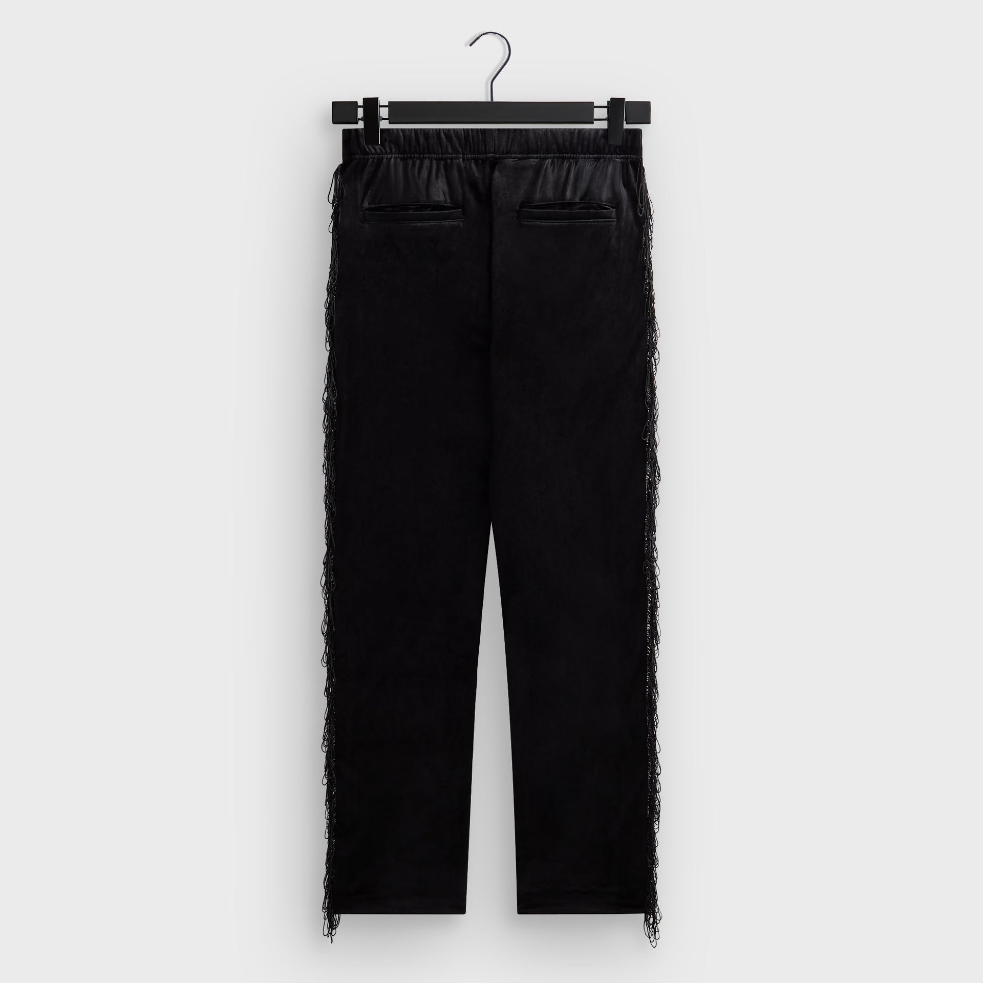 Kith for Needles Ronan fringe pant in black velour, back flat lay