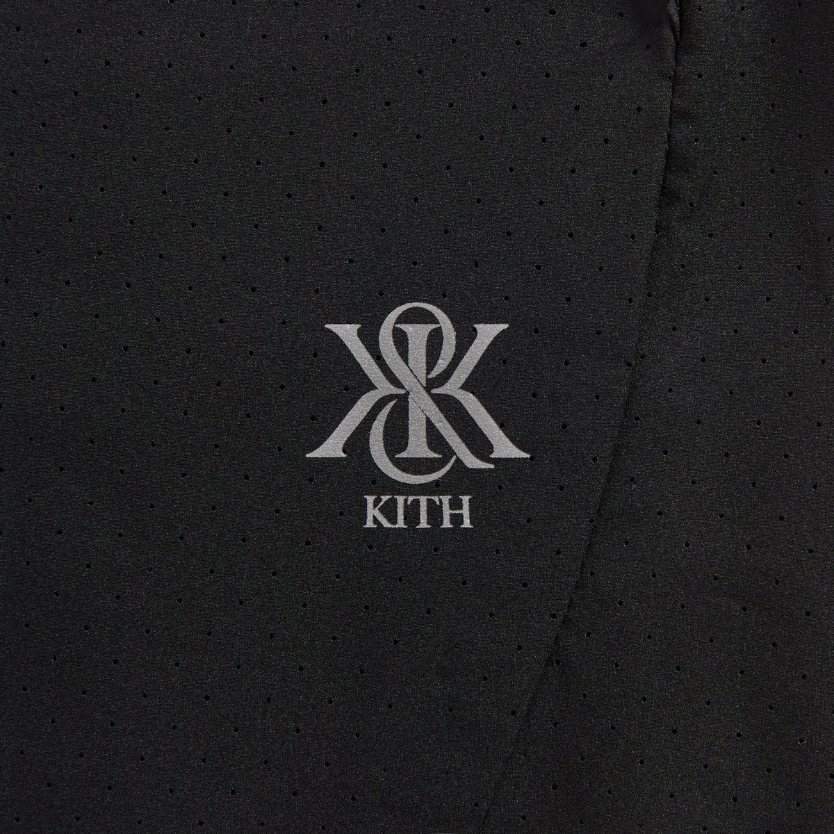 Close-up of Kith Demas 5-inch Short zip pocket with reflective piping