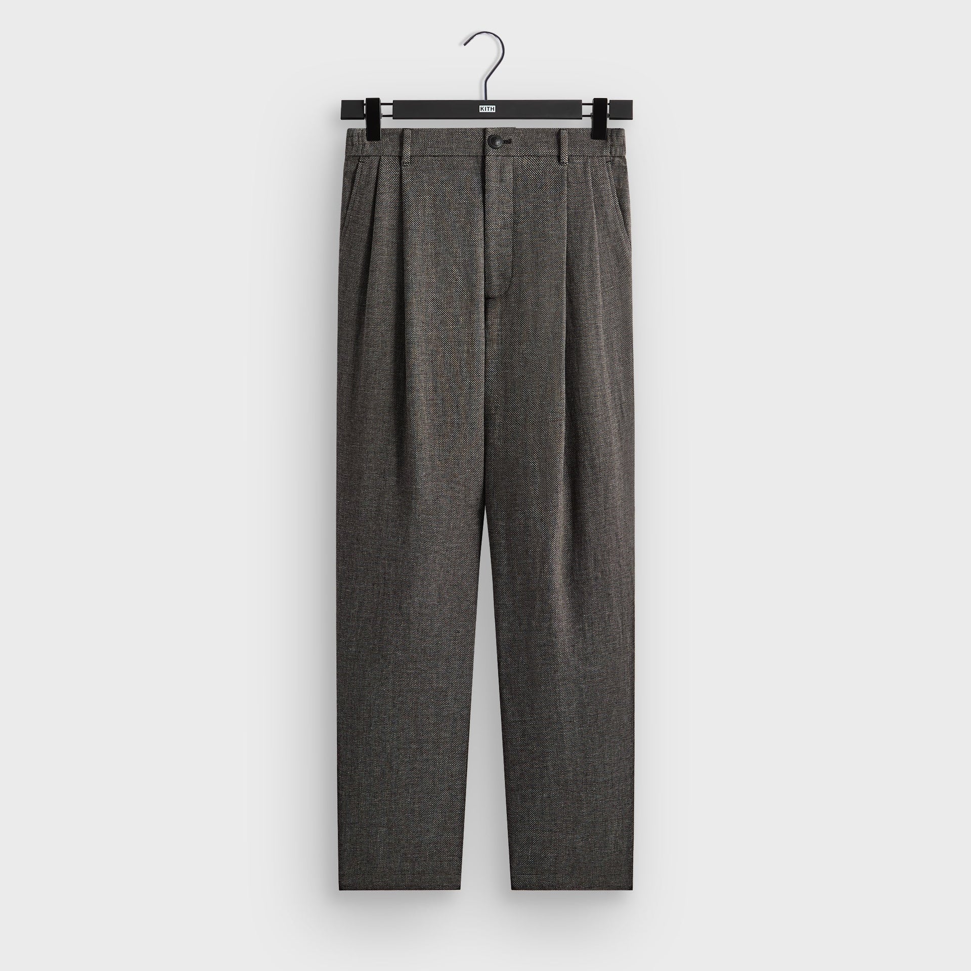 &Kin Textured Linen Flax Brynn Pleated Pant  - Black Melange