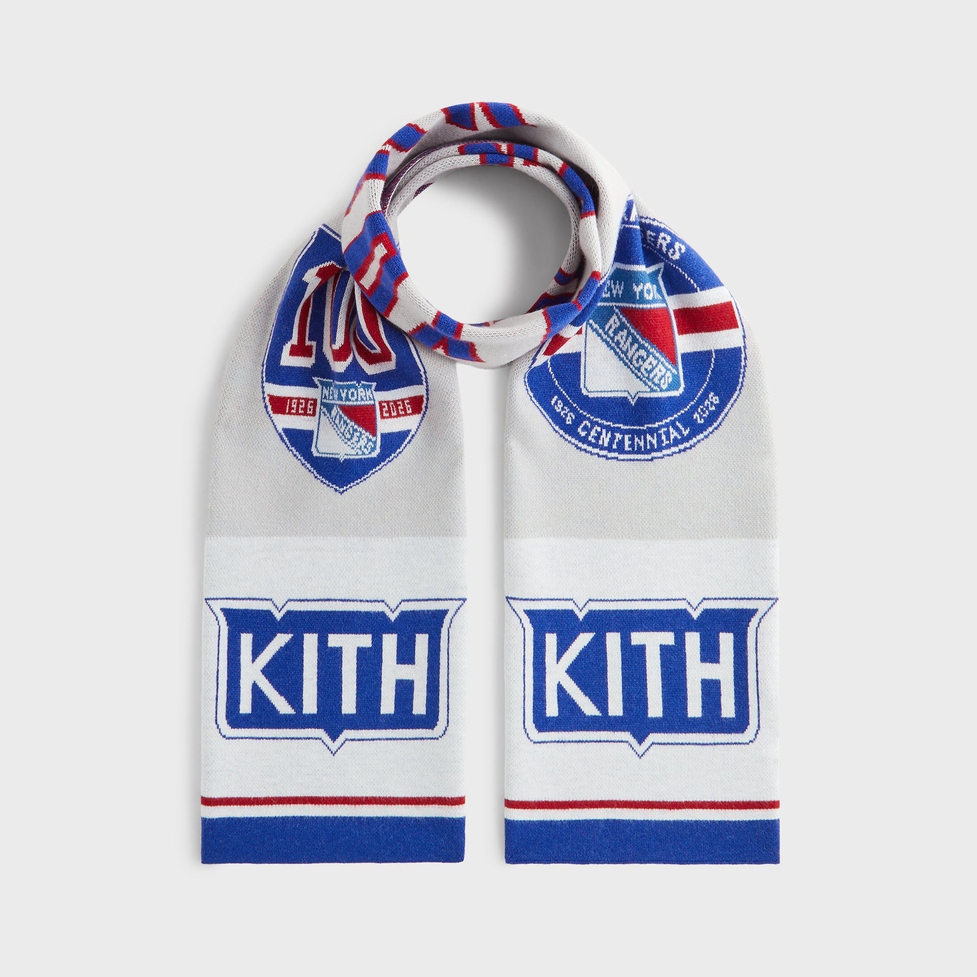 Kith for the New York Rangers Centennial Jacquard Knit Scarf - Light Heather Grey - PH