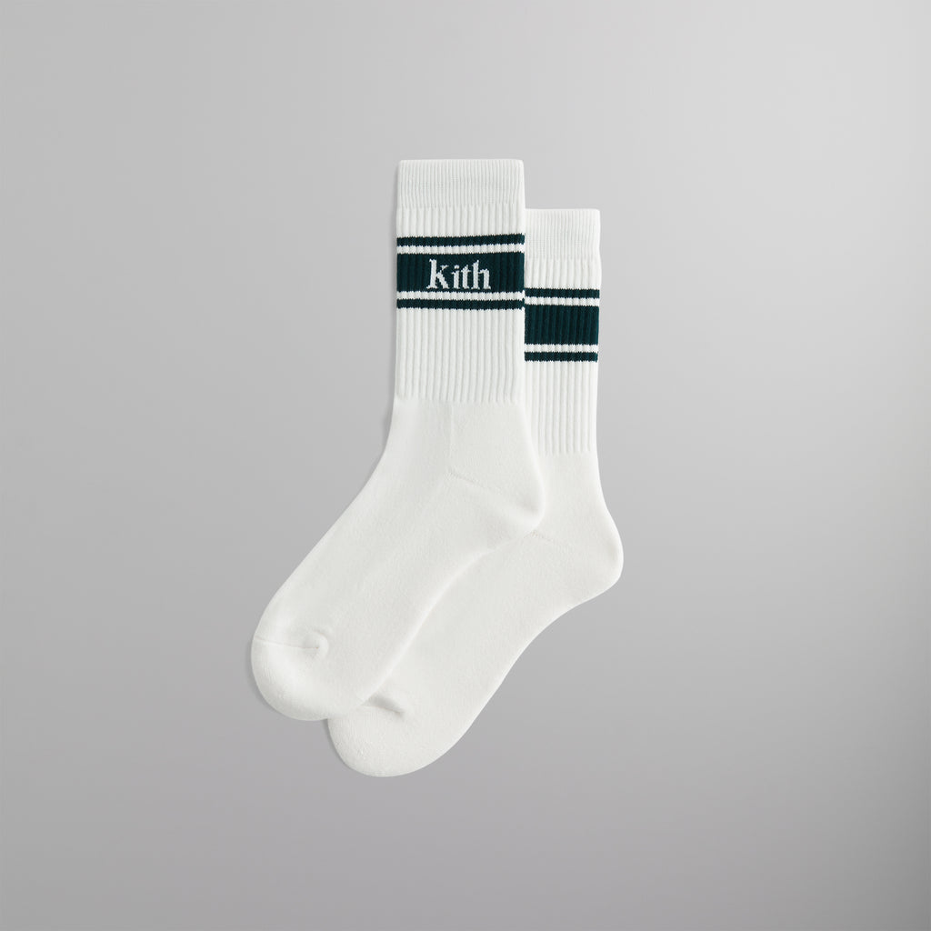 Kith Stripe Crew Cotton Socks With Jacquard Logo - White