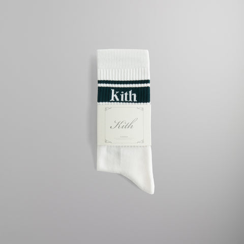 Kith Stripe Crew Cotton Socks With Jacquard Logo - White