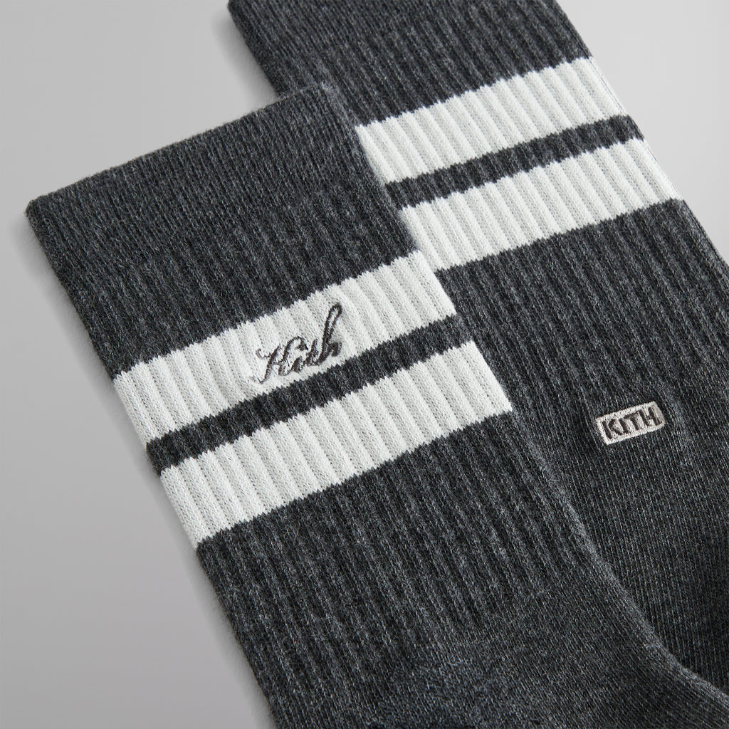 Kith Stripe Crew Socks With Script Embroidery - Heather Black