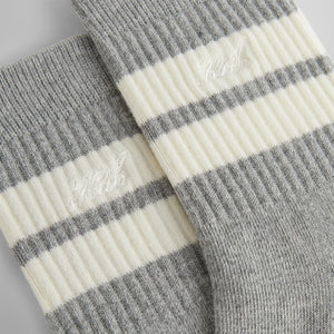 UrlfreezeShops Striped Mid Crew Socks With Script Embroidery - Heather Grey