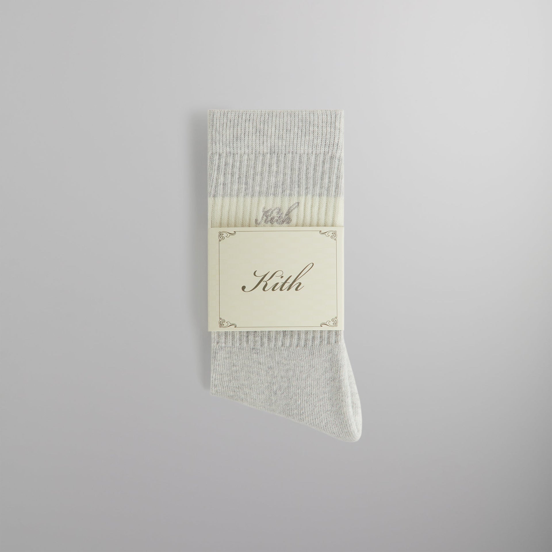 Kith Double Stripe Script Embroidered Cotton Crew Socks - Light Heather Grey PH