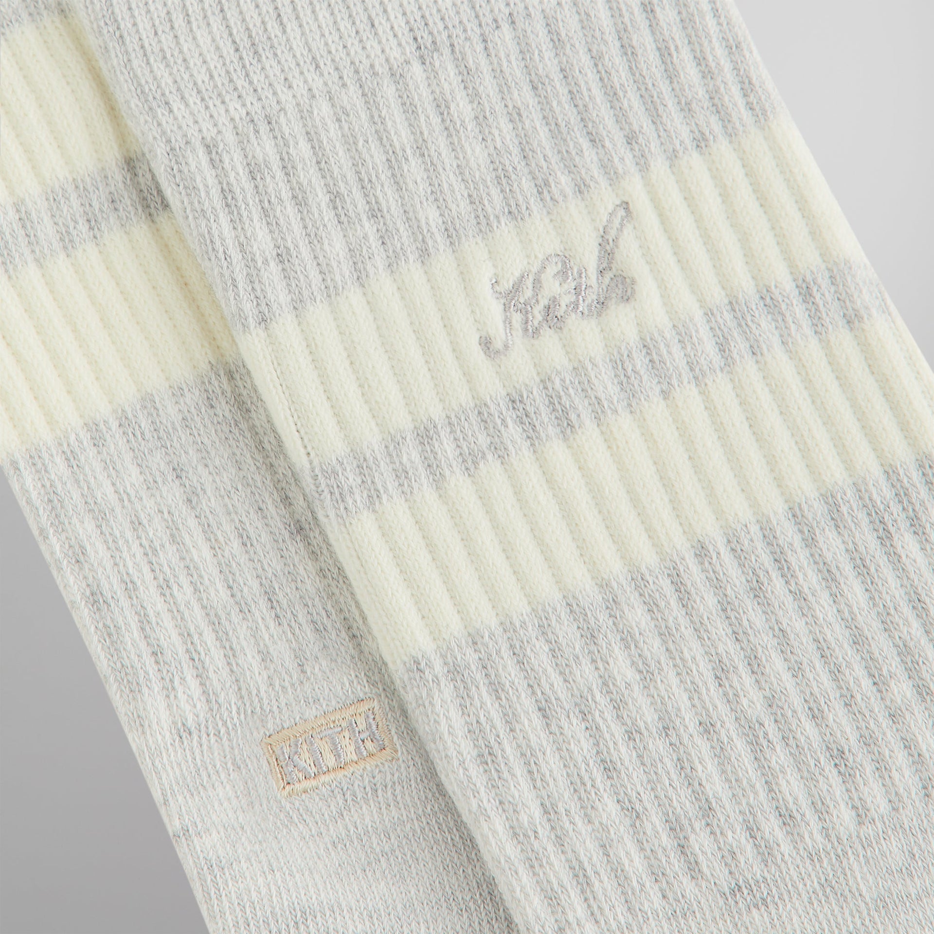 Kith Double Stripe Script Embroidered Cotton Crew Socks - Light Heather Grey PH