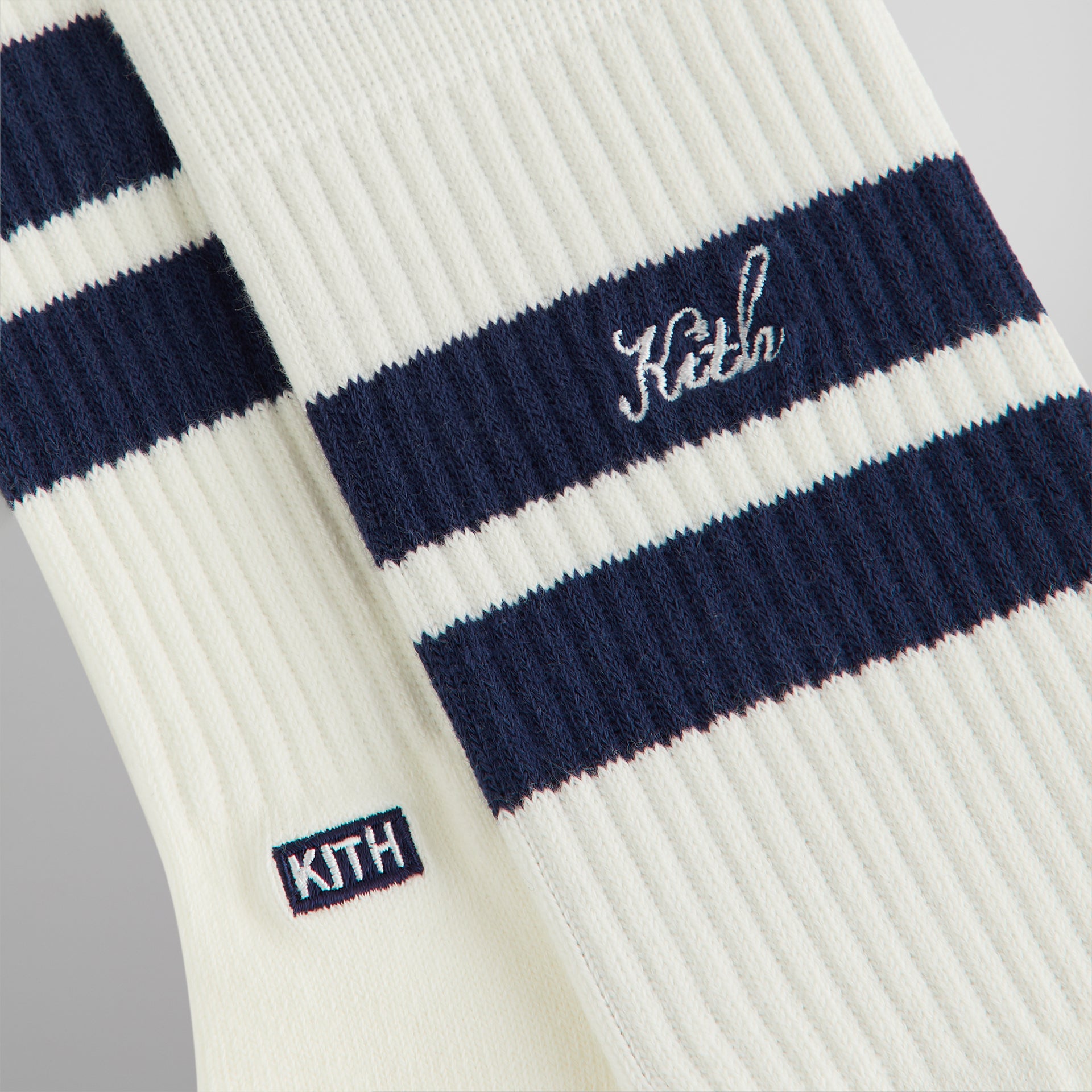 Kith Double Stripe Script Embroidered Cotton Crew Socks - Torpedo