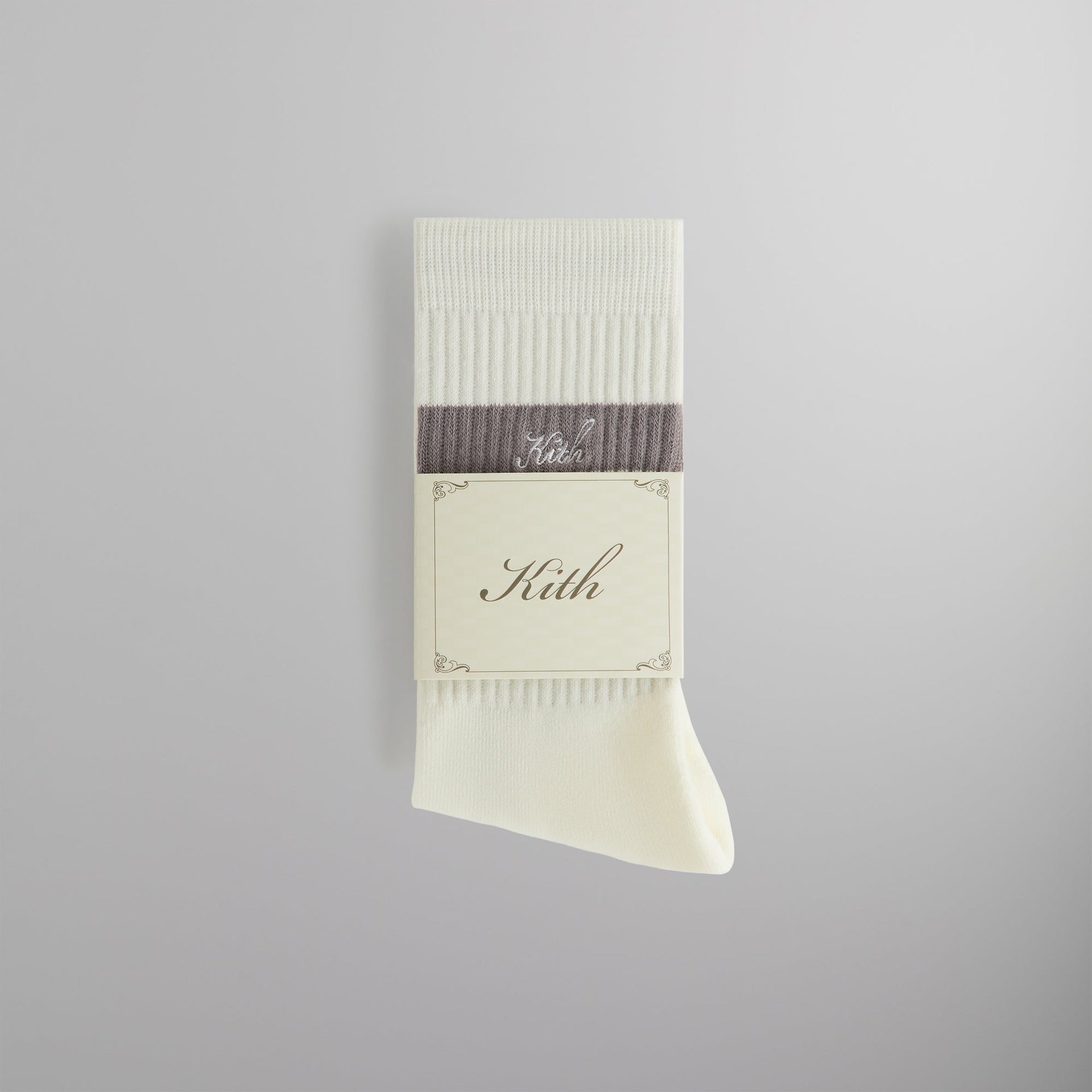 Kith Double Stripe Script Embroidered Cotton Crew Socks - Argon PH