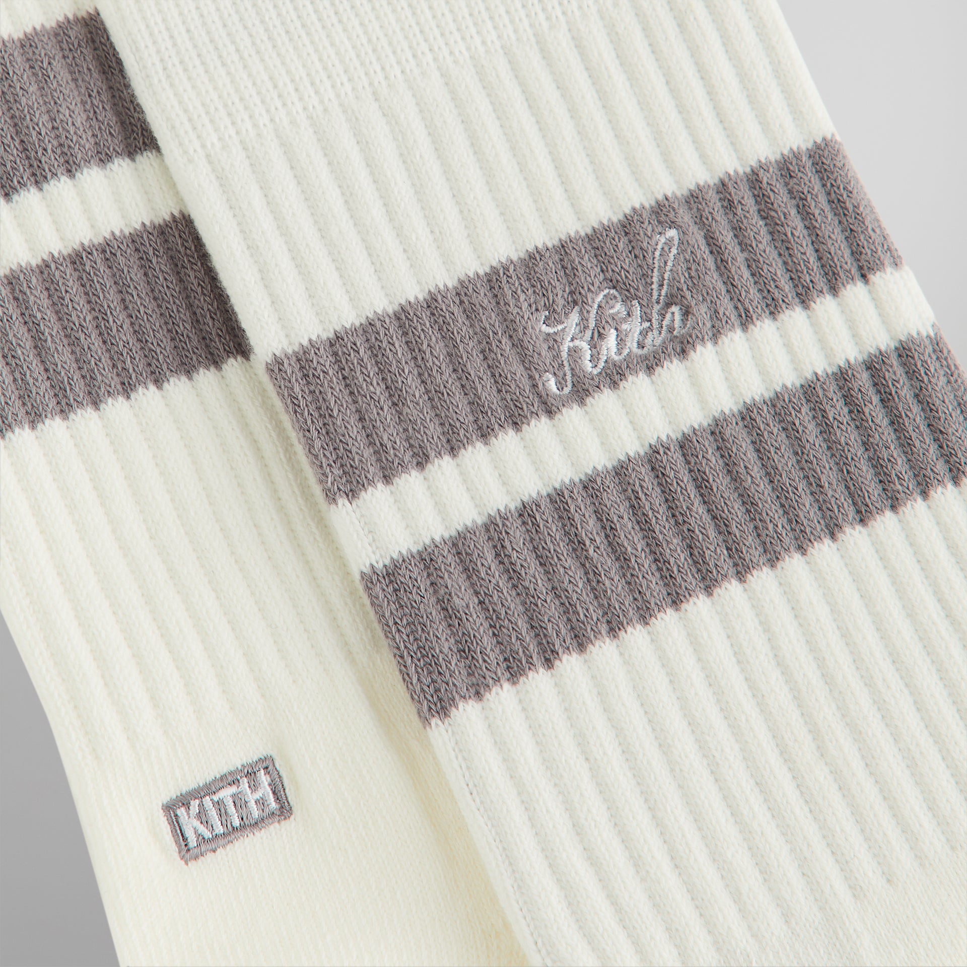 Kith Double Stripe Script Embroidered Cotton Crew Socks - Argon