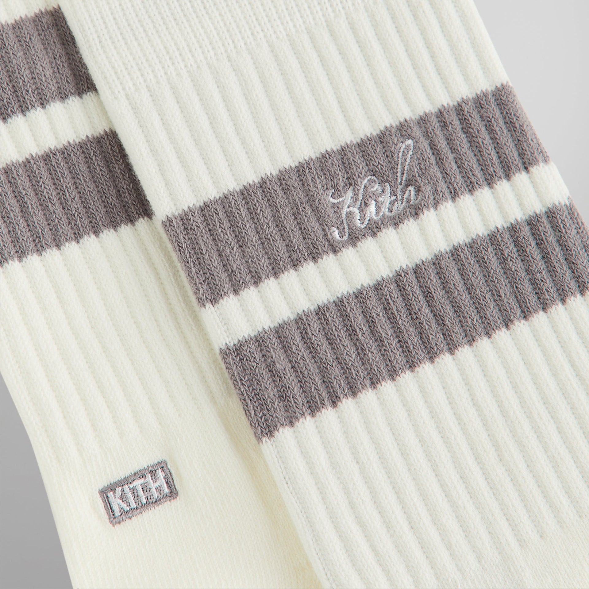 Kith Double Stripe Script Embroidered Cotton Crew Socks - Argon PH