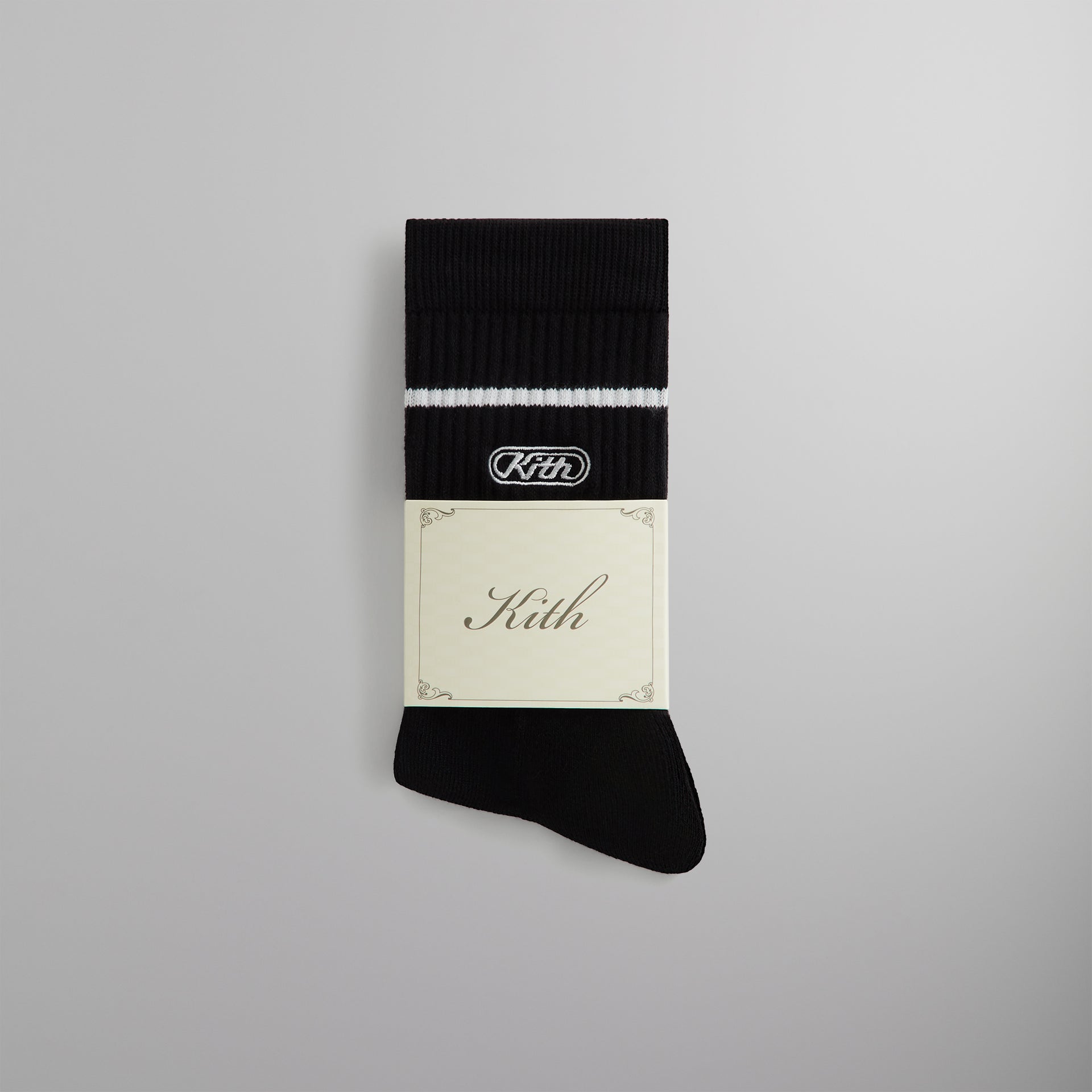 Kith Embroidered Logo Striped Crew Sock - Black