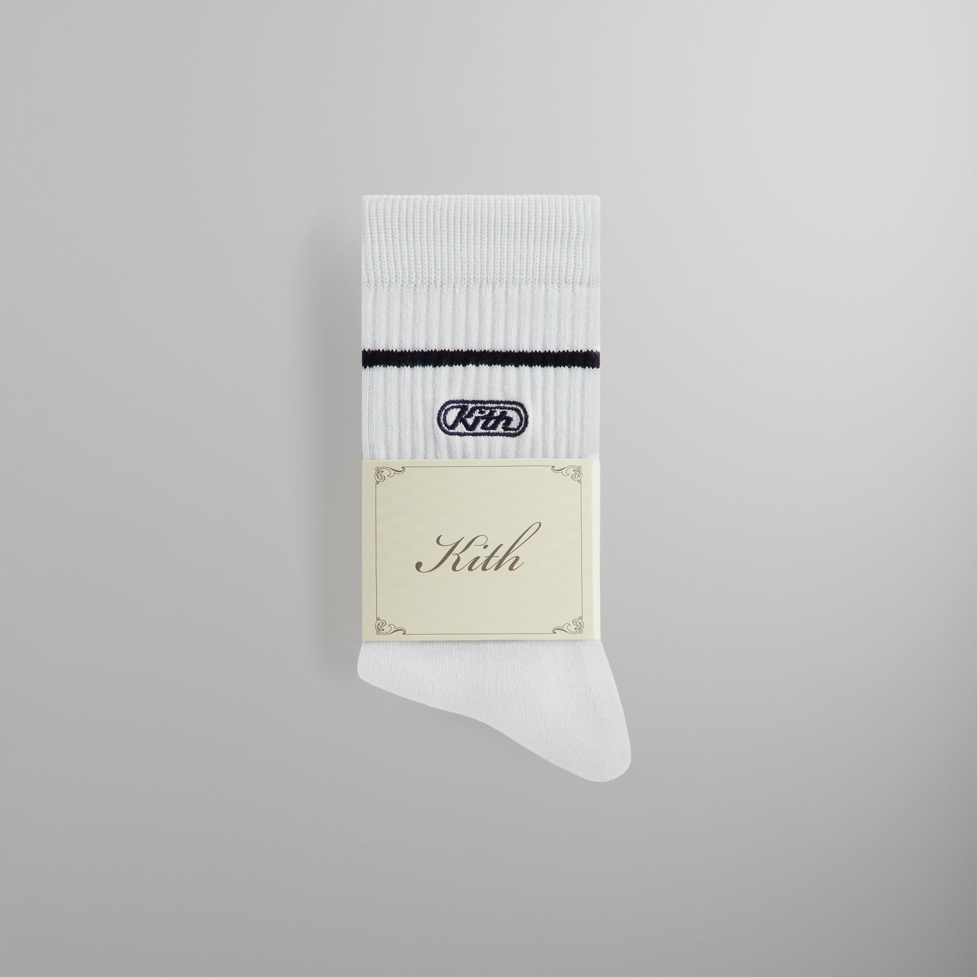 Kith Embroidered Logo Striped Crew Sock - White PH