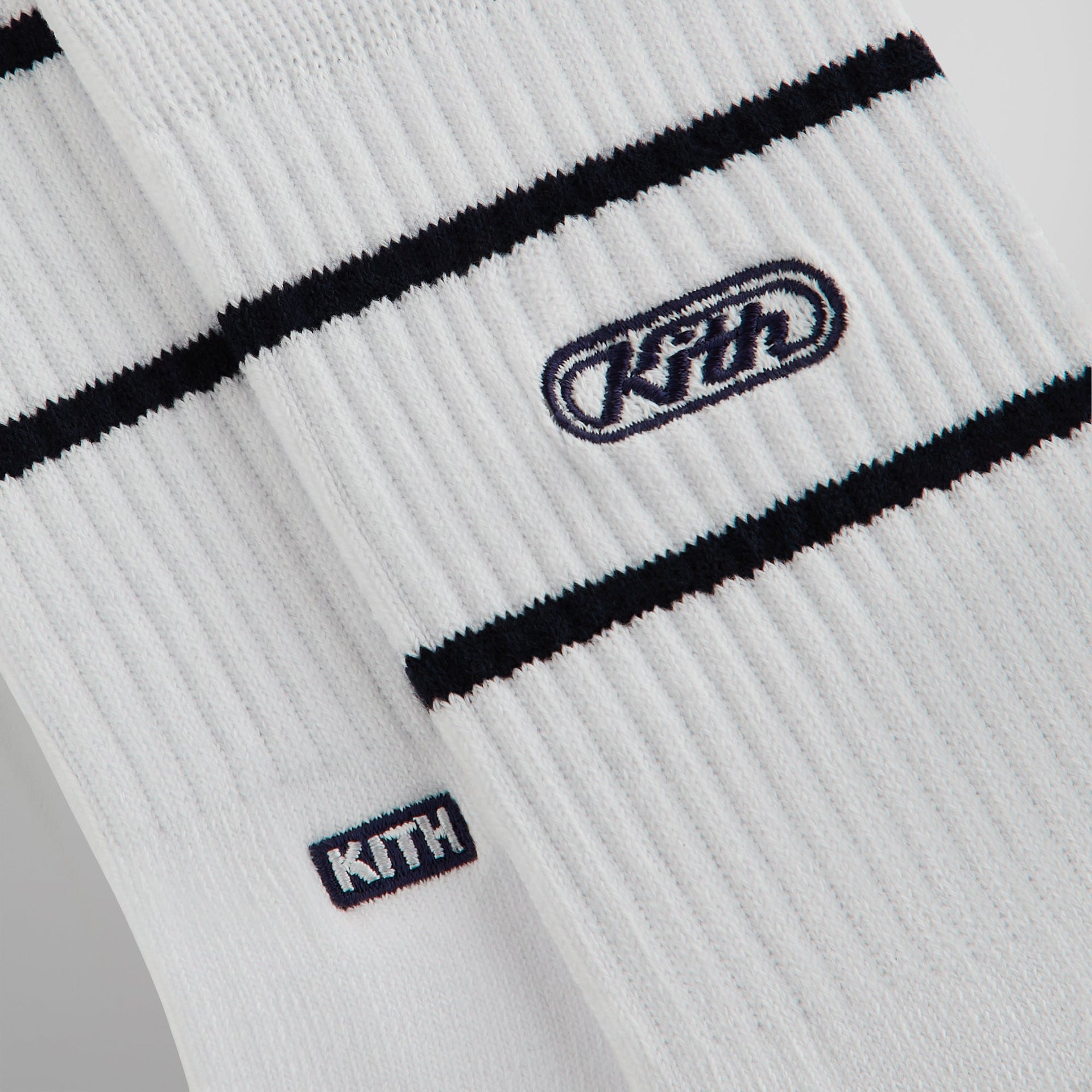 Kith Embroidered Logo Striped Crew Sock - White PH