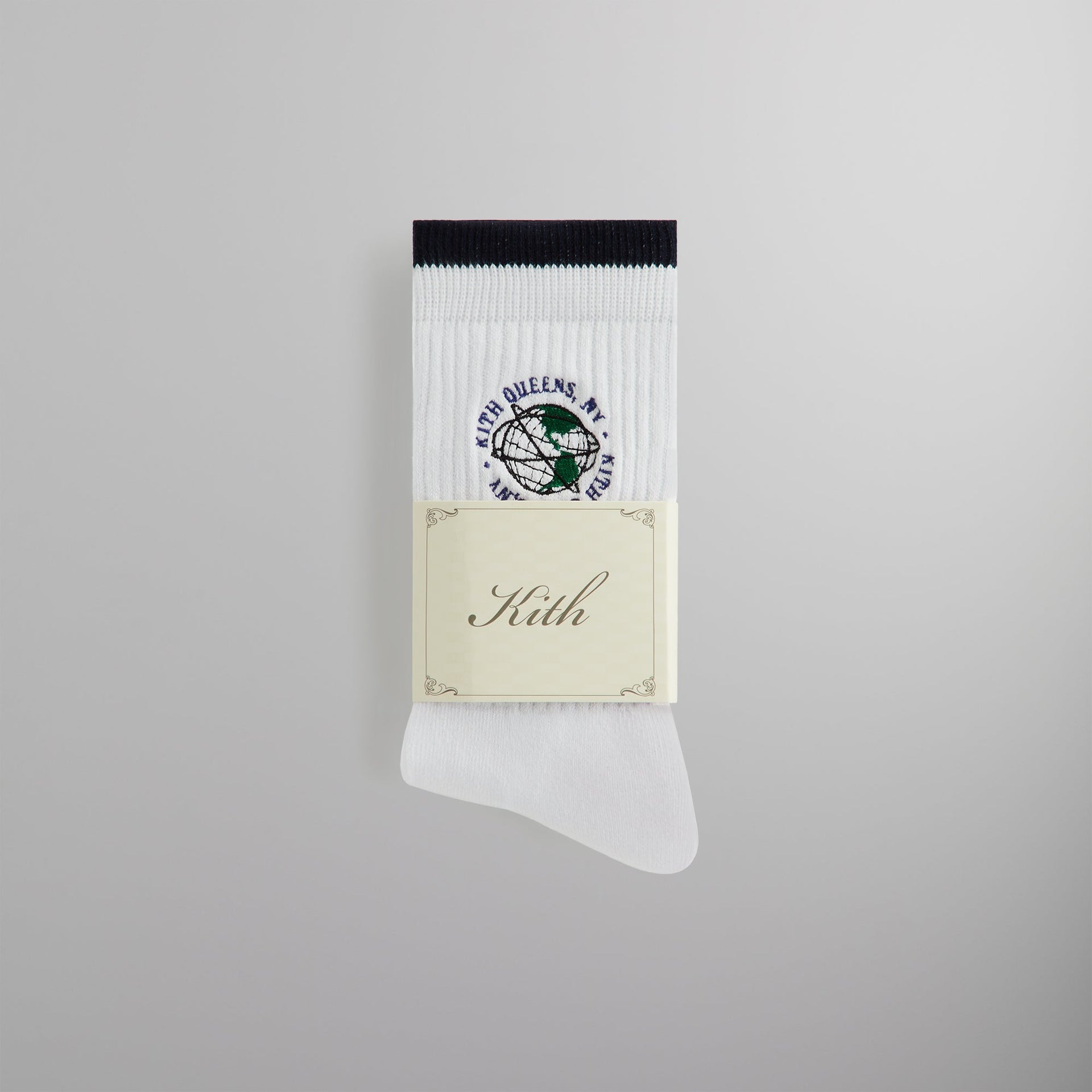 Kith Embroidered Globe Crew Sock - White PH