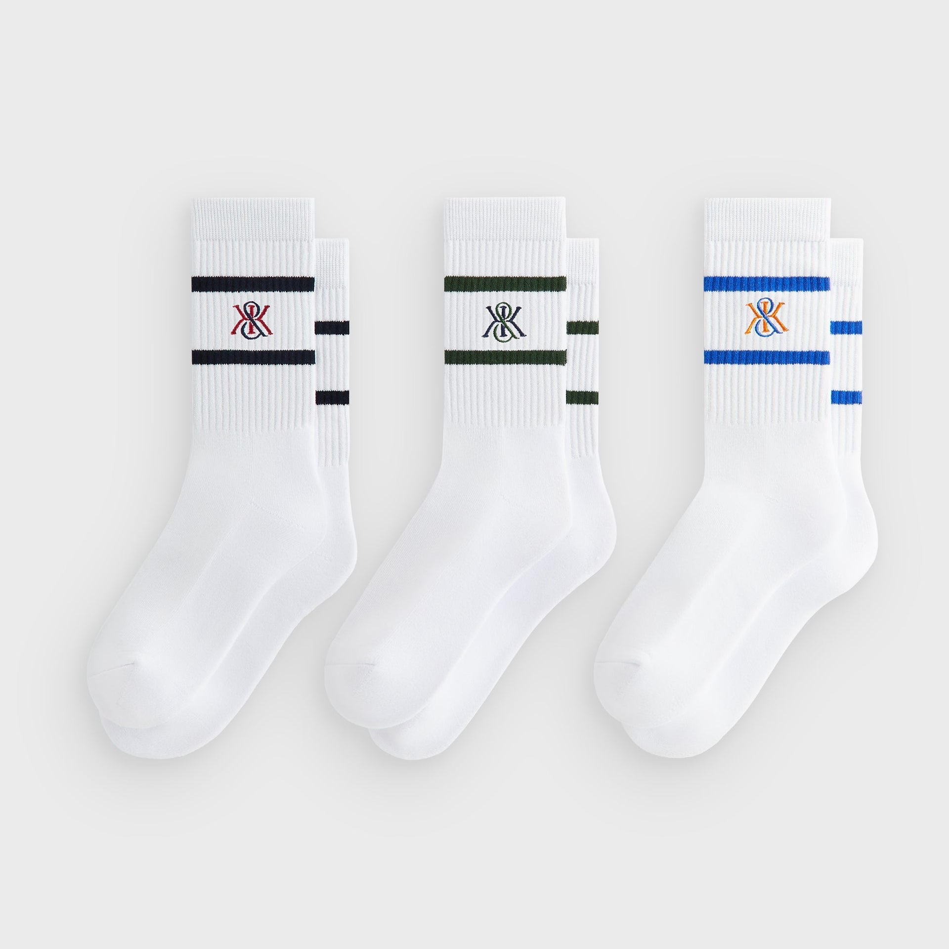 Kith 3-Pack K Crest Striped Cotton Crew Socks - White - PH