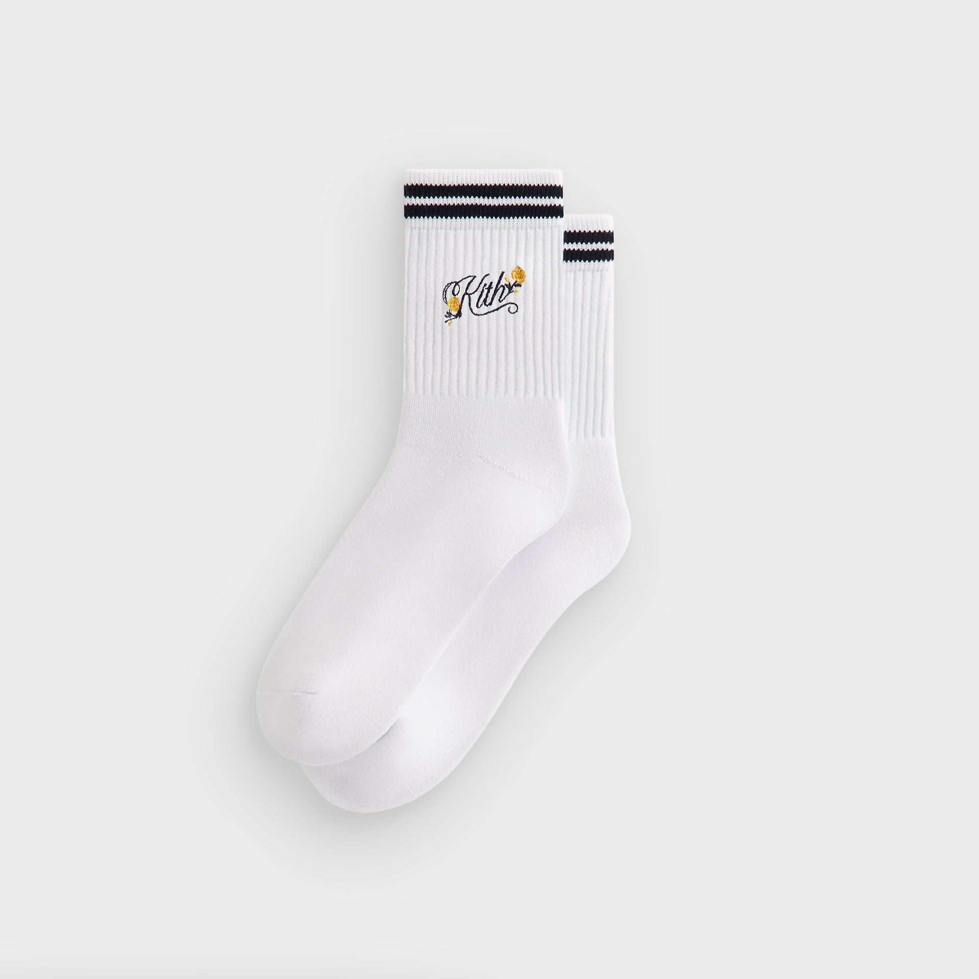 Kith Double Striped Floral Cotton Mid Crew Socks - Nocturnal - PH
