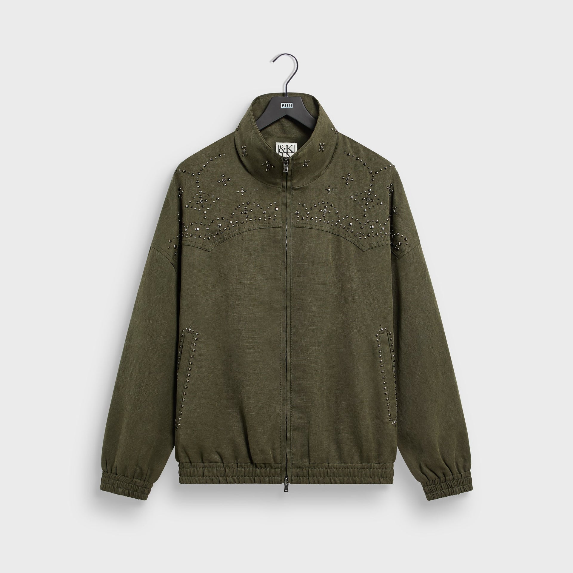 &Kin Studded Canvas Rhysand Jacket - Moss - PH