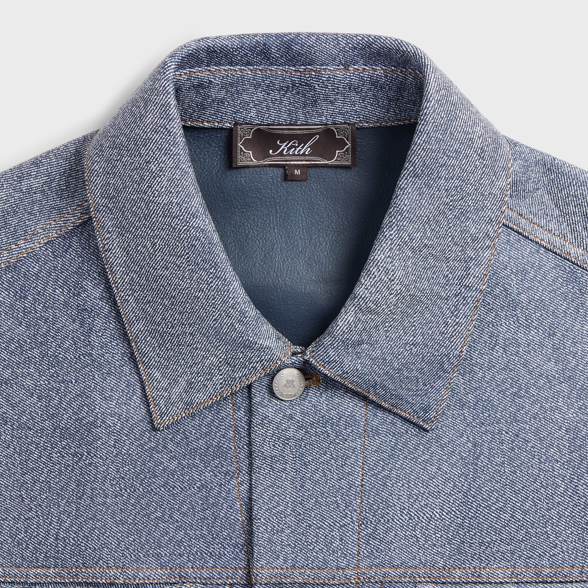 Kith Leather Denim Dario Trucker Jacket - Mid Indigo - PH