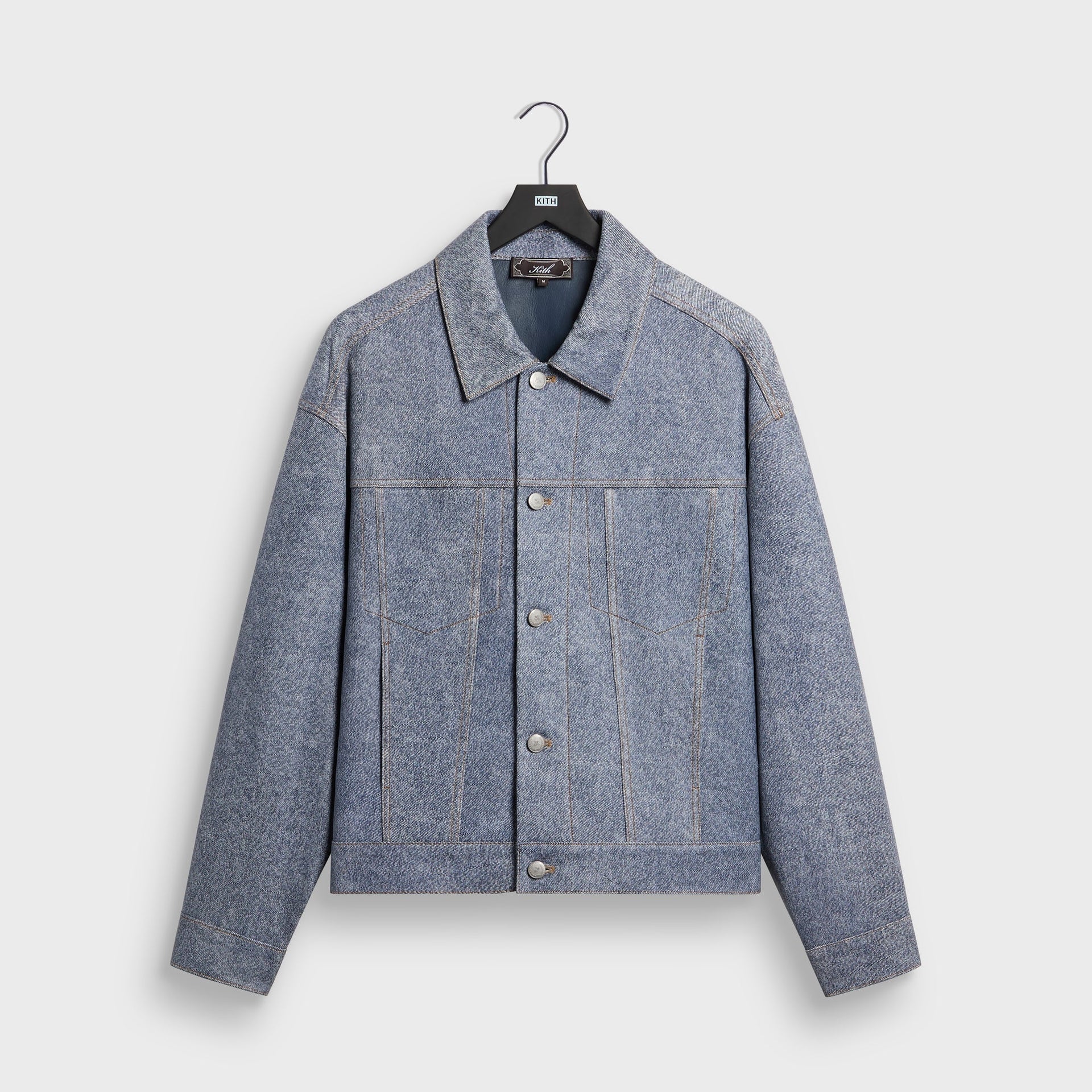 Kith Leather Denim Dario Trucker Jacket - Mid Indigo - PH