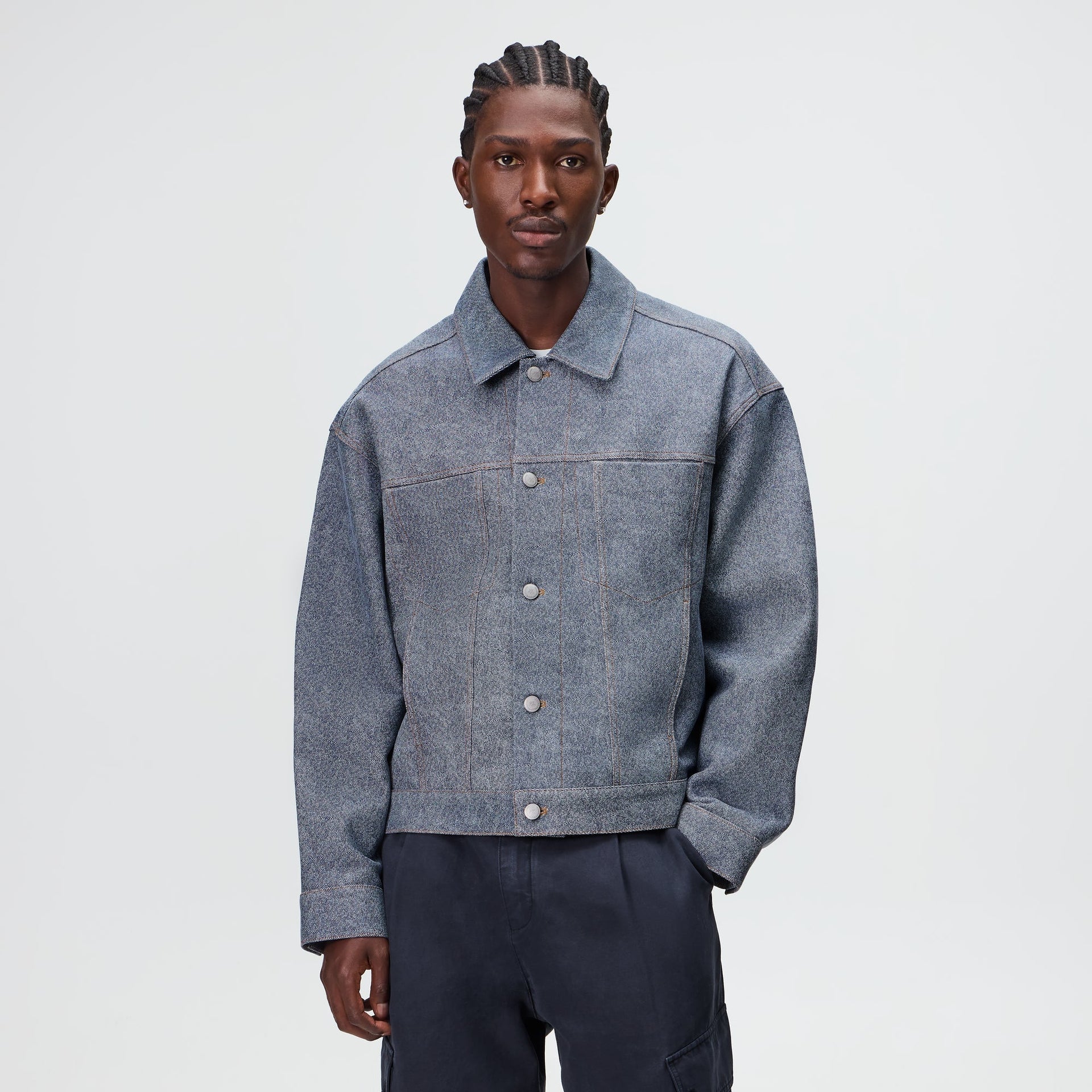 Kith Leather Denim Dario Trucker Jacket - Mid Indigo - PH