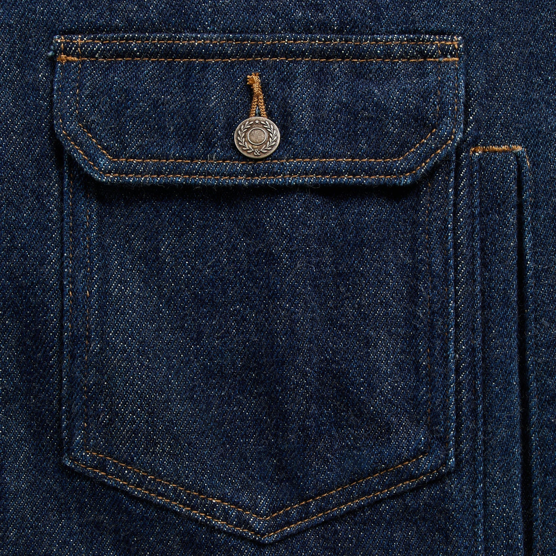 &Kin Rope Twill Alonzo Jacket chest pocket detail, buttoned flap with contrast orange topstitching