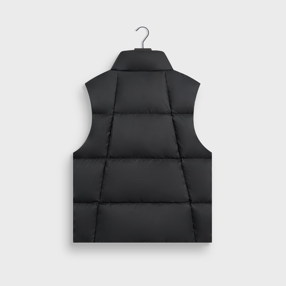 Kith Matte Stretch Taffeta Midi Puffer Vest in black, back view, with high stand collar