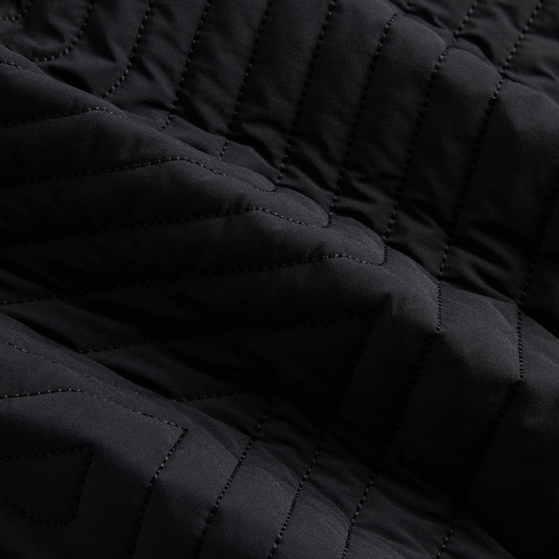 Close-up of the channel-quilted nylon texture on the Kith Lorenzo vest in black